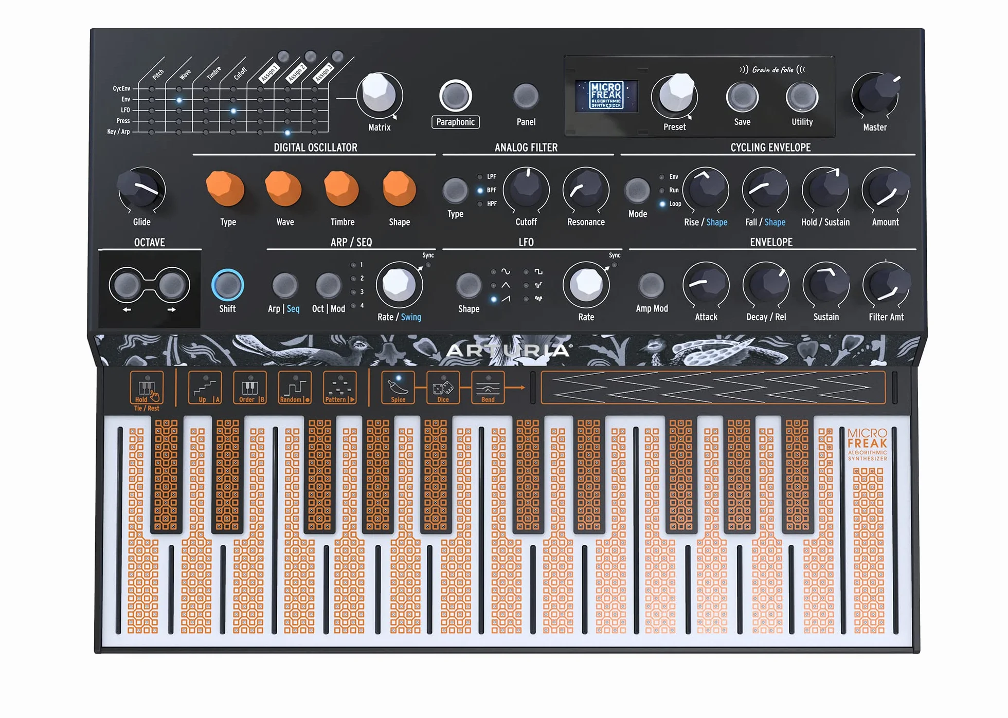 Arturia - Sintetizzatore a tastiera MicroFreak - Sintetizzatore ibrido con tastiera a 25 tasti su circuito stampato, oscillatori digitali e wavetable, filtri analogici