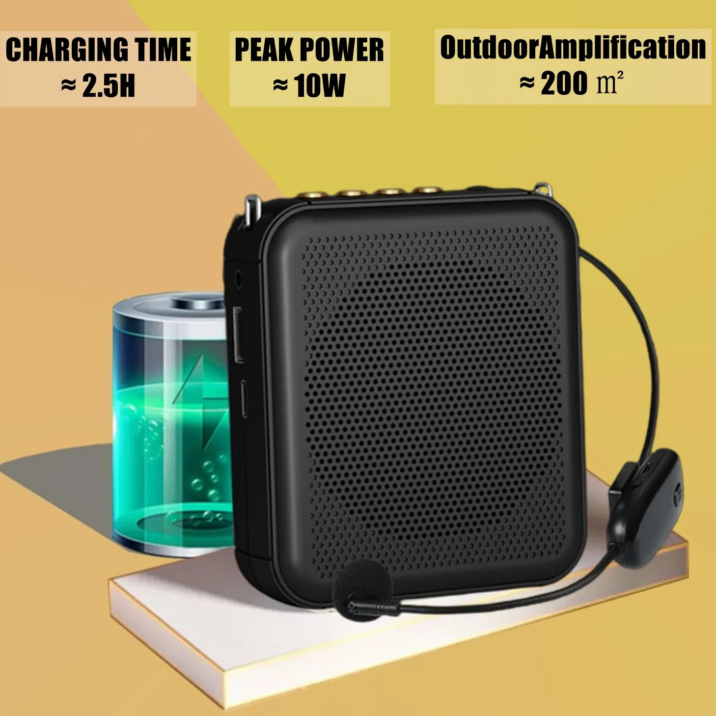 Amplificatore Vocale Ricaricabile Portatile Mini Altoparlante con Microfono Cablato Auricolare e Cintura Microfono Personale Altoparlante per Insegnanti Guida Turistica (Nero)