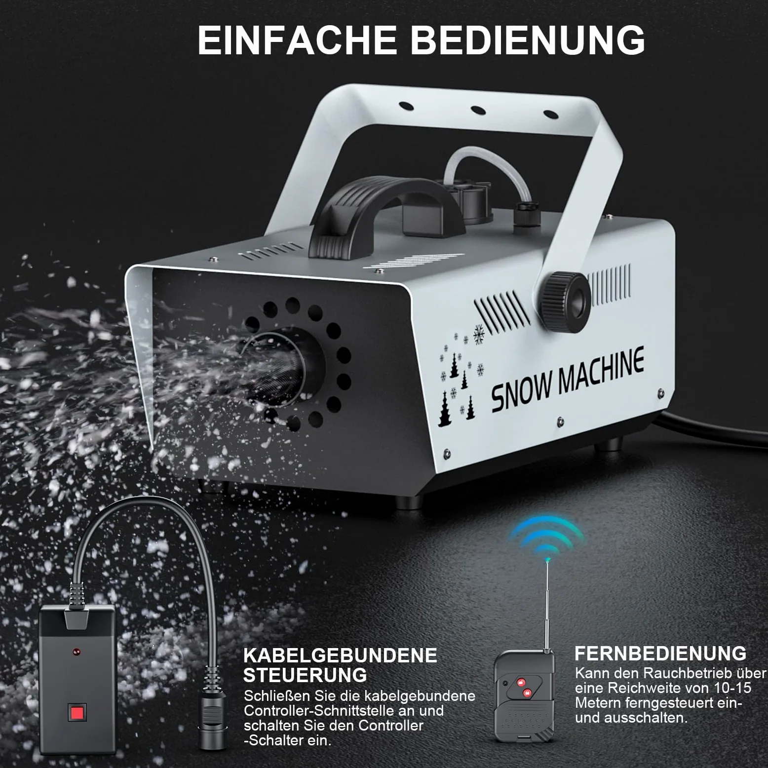 Macchina per Schiuma 1000W, Macchina per neve con telecomando e controllo via cavo, serbatoio da 1 litro per Natale, matrimoni, fotografia, feste, palchi per bambini, sfilate