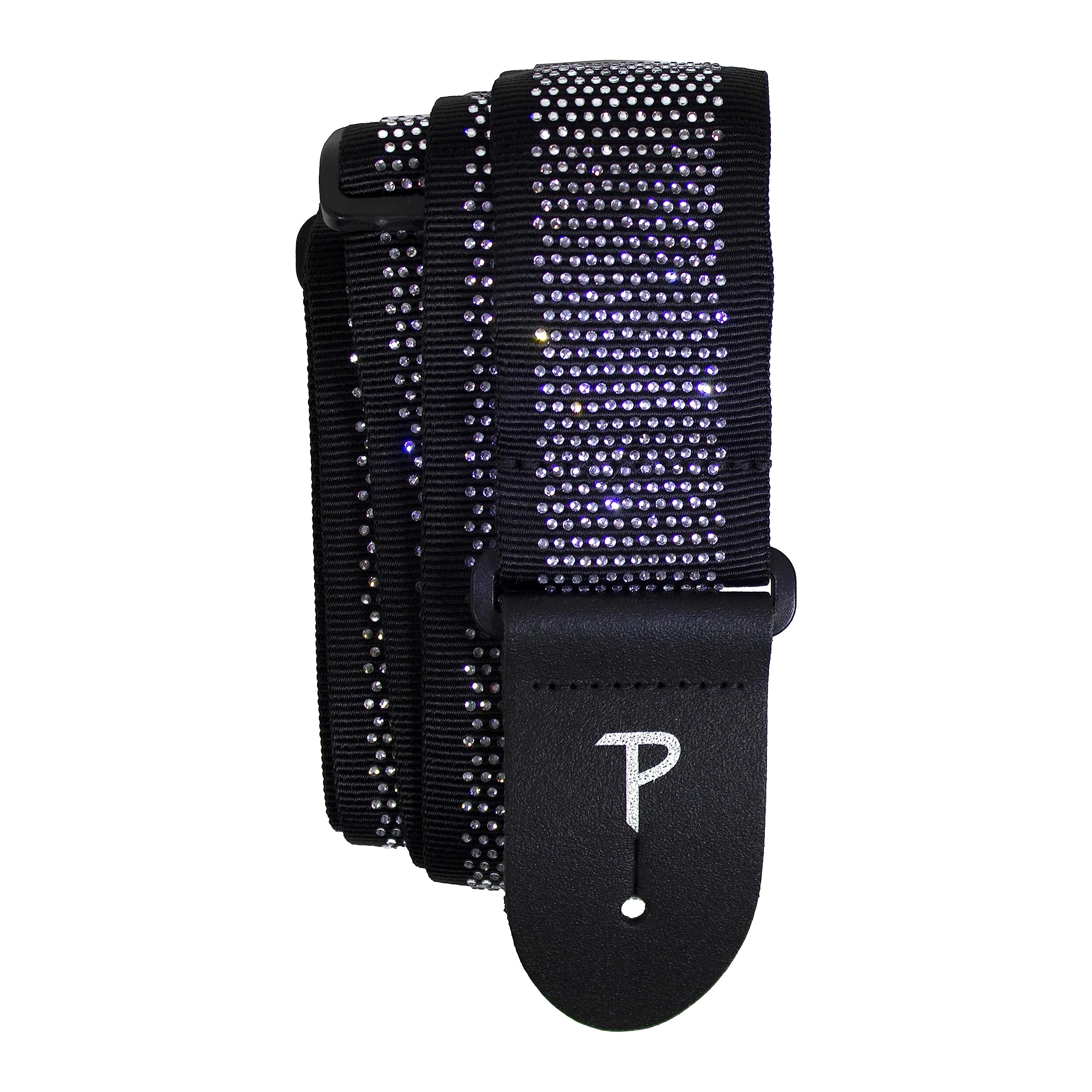 Perri's Leathers, tracolla per chitarra in jacquard con strass, lunghezza regolabile, larghezza 5,1 cm, colore nero con strass, accessori per chitarra