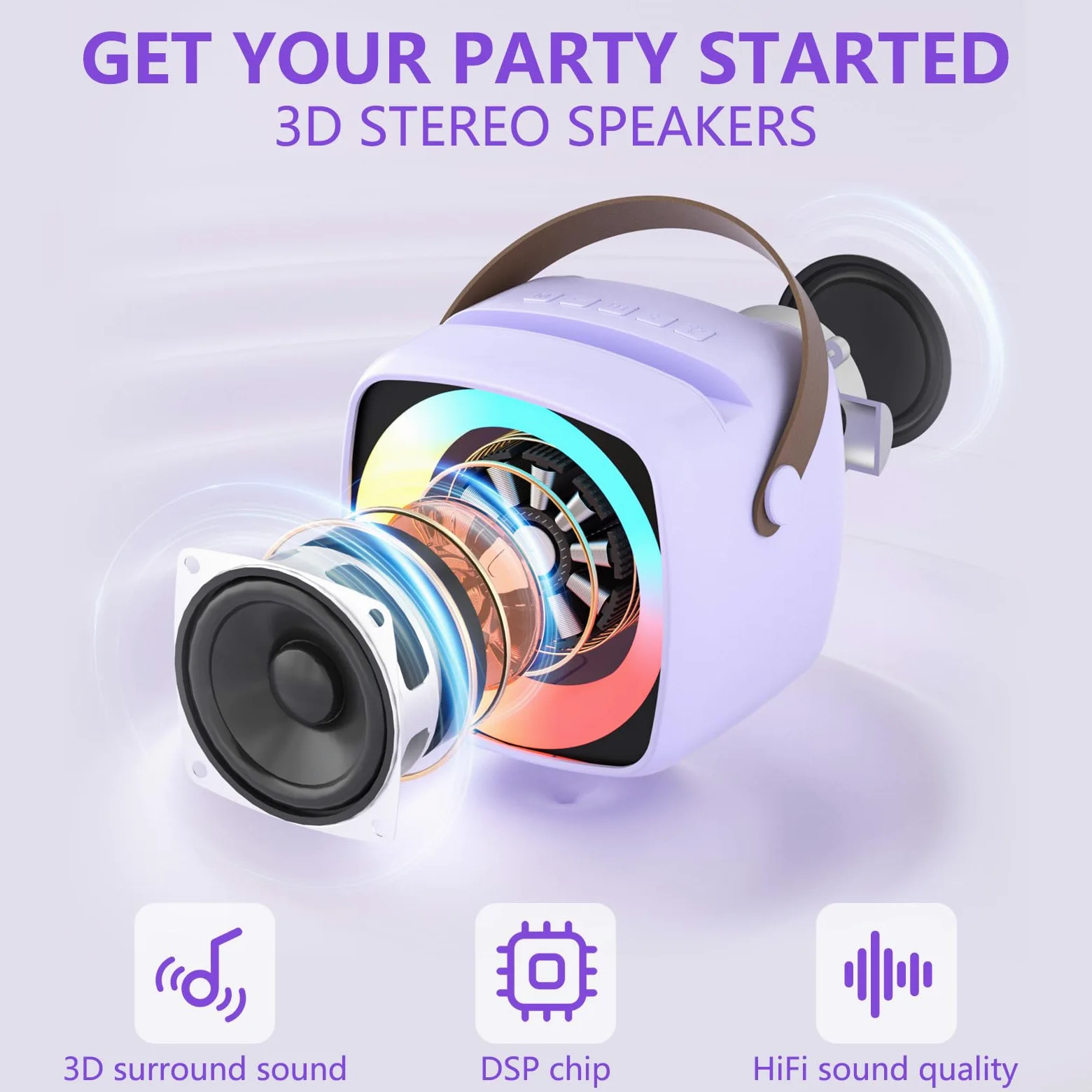 Karaoke per Bambini con 2 Microfono, Regalo Bambina 3-12 Anni Microfono Bluetooth Per Ragazzi e Ragazze, Portabile Macchina Karaoke con Design Supporto per Telefono, sistema PA per feste a casa(Viola)