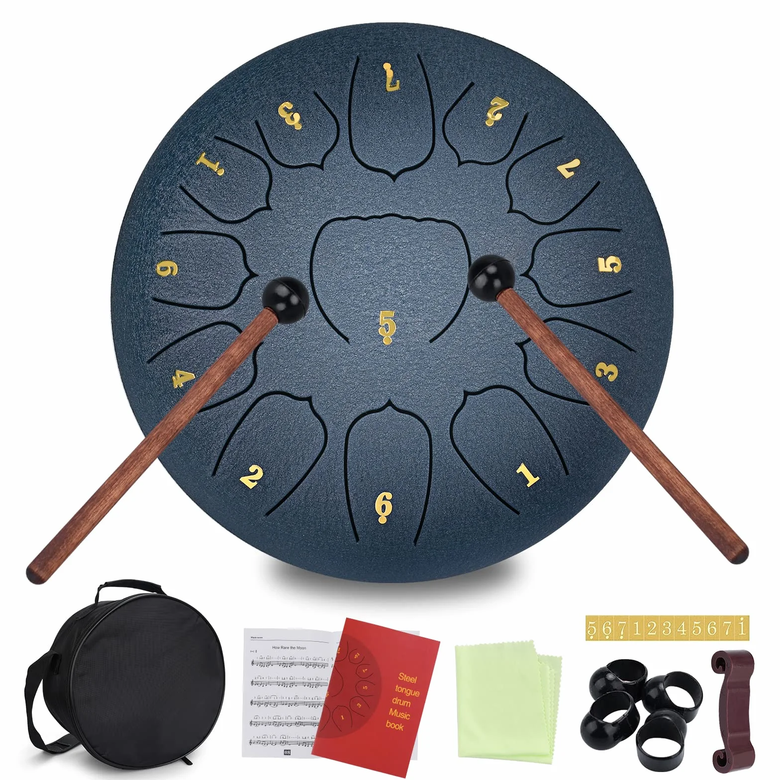 Acciaio al Carbonio Handpan, 10 Pollici 13 Note Tamburo a Percussione Portatile con Bacchette e Borsa per il Trasporto