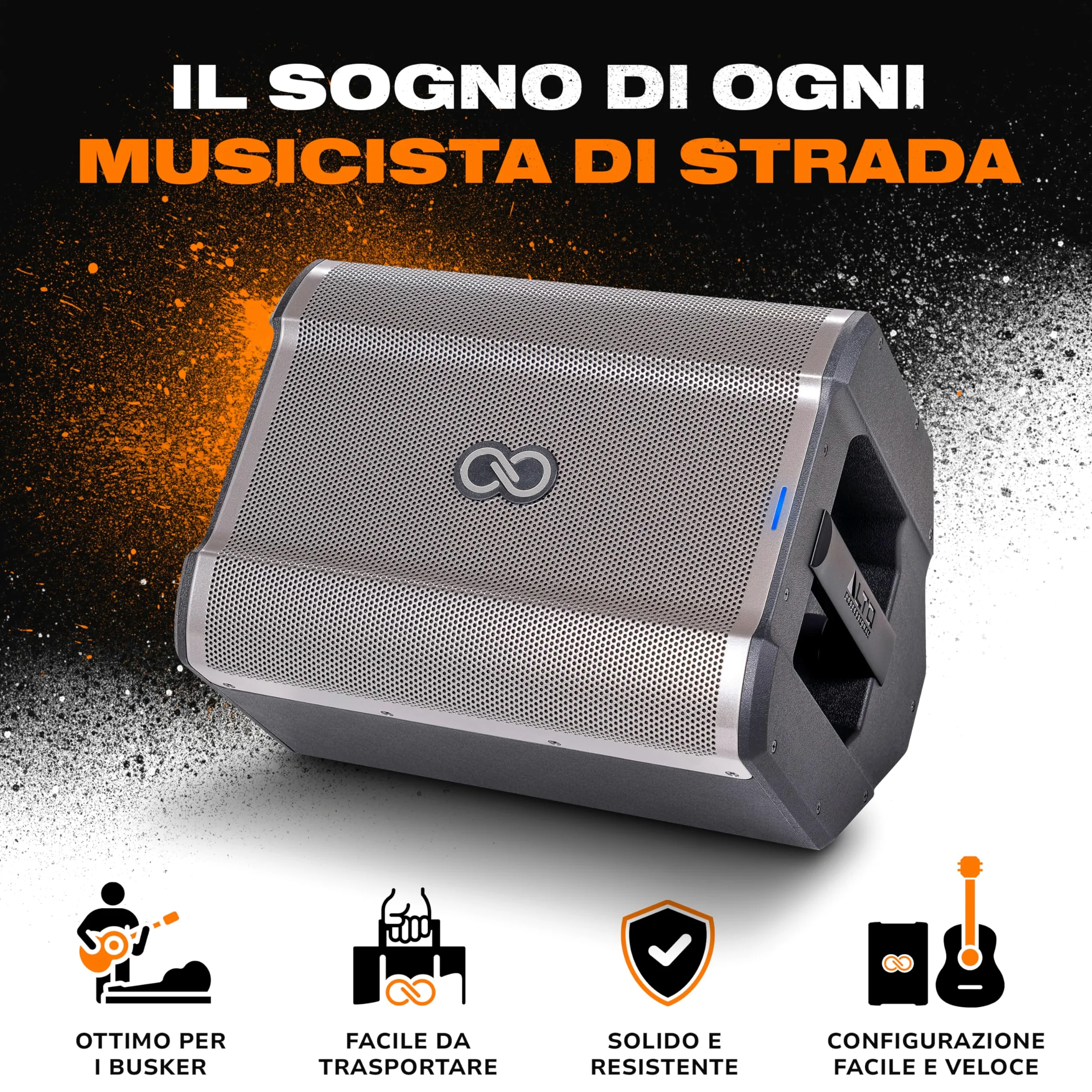 SHEERAN Special Edition Busker - PA portatile da 200 W con batteria ricaricabile, Bluetooth, mixer a 3 canali, effetti Alesis, app, ricarica USB
