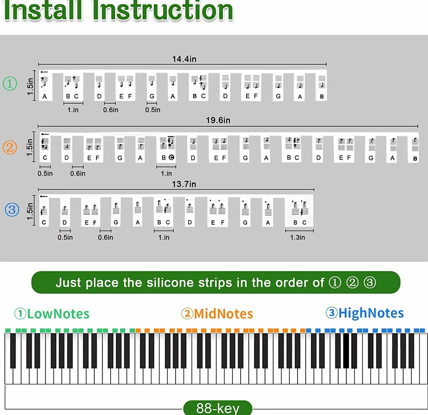 Adesivo per Tastiera del Pianoforte,Adesivo per note di pianoforte,Etichette per Tastiera Pianoforte,Pianoforte pieghevole,Adesivi per Tastiera di Pianoforte,Guida Alle Note di Pianoforte