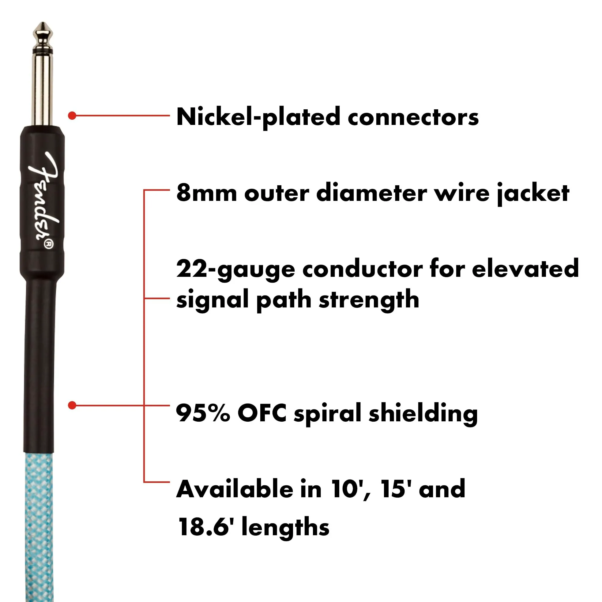 Fender Professional Series Tweed Instrument Cable, 10', Daphne Blue
