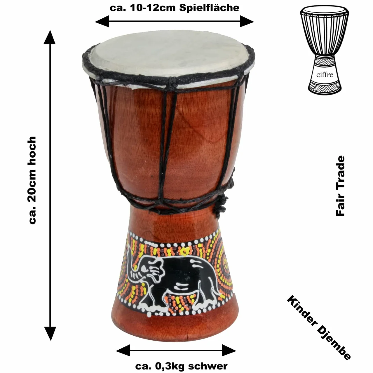 20cm bambini Djembe Bongo Elephant Drum