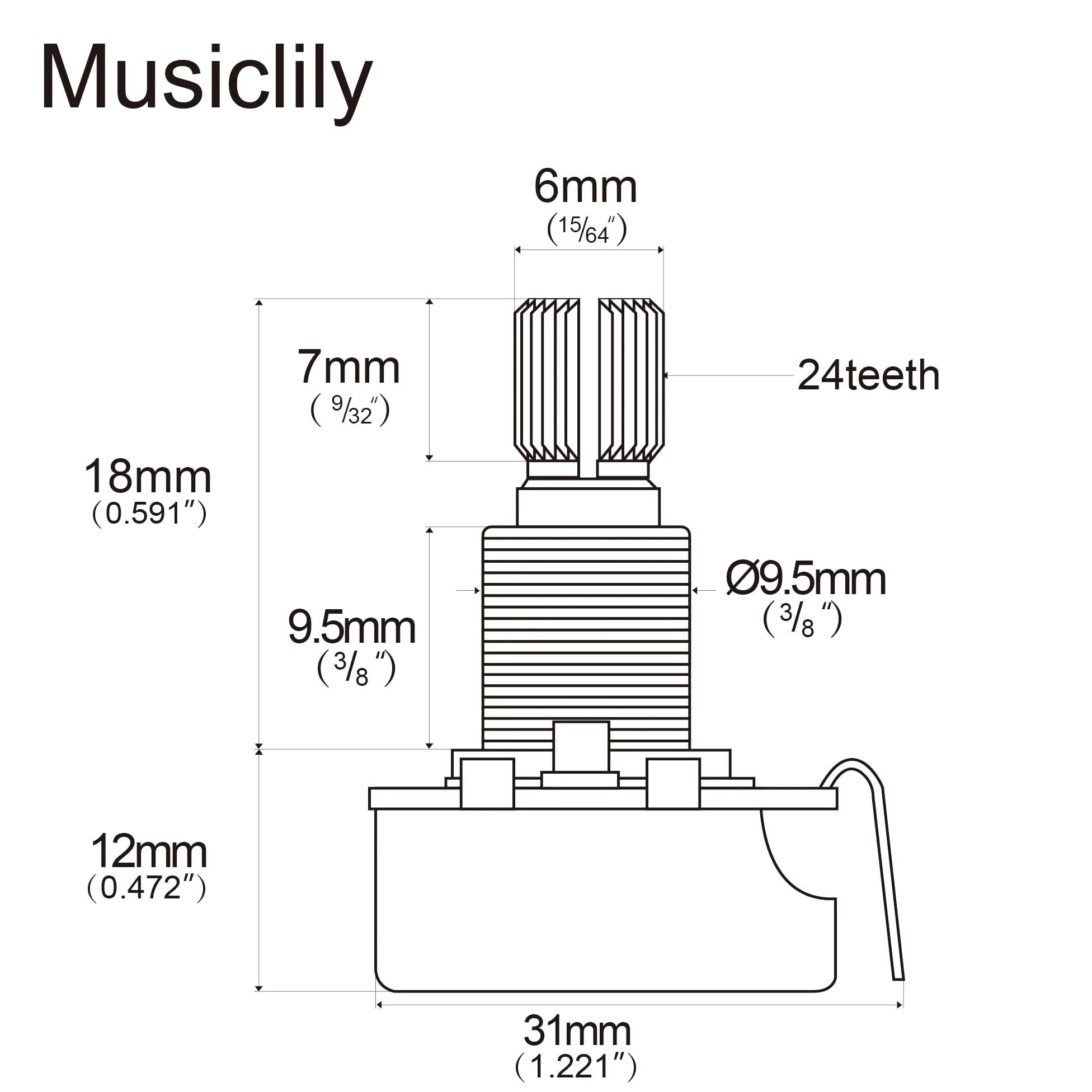 CTS Serie 450 B500K Split Shaft Potenziometro Linear Taper Fine 24-Splines Pot per Chitarra Elettrica Basso, 10% Tolleranza(Set di 4)