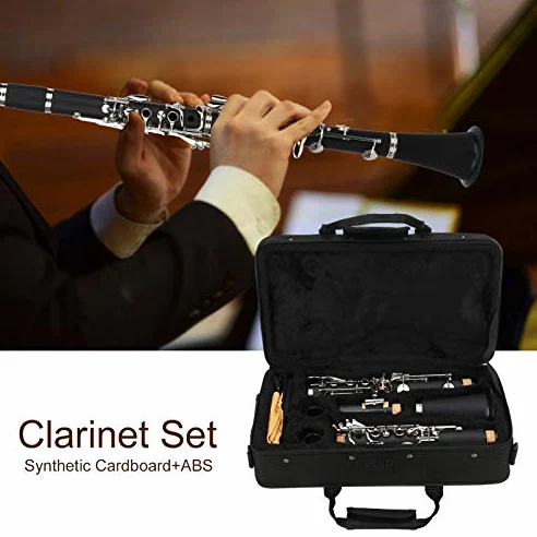 Strumento Musicale Clarinetto Chiave in Sib, Set Clarinetto 17 Chiavi in ​​Sib in Legno con Panno per Pulizia Scatola per Cacciavite a Lamella Strumento Musicale (BLACK)