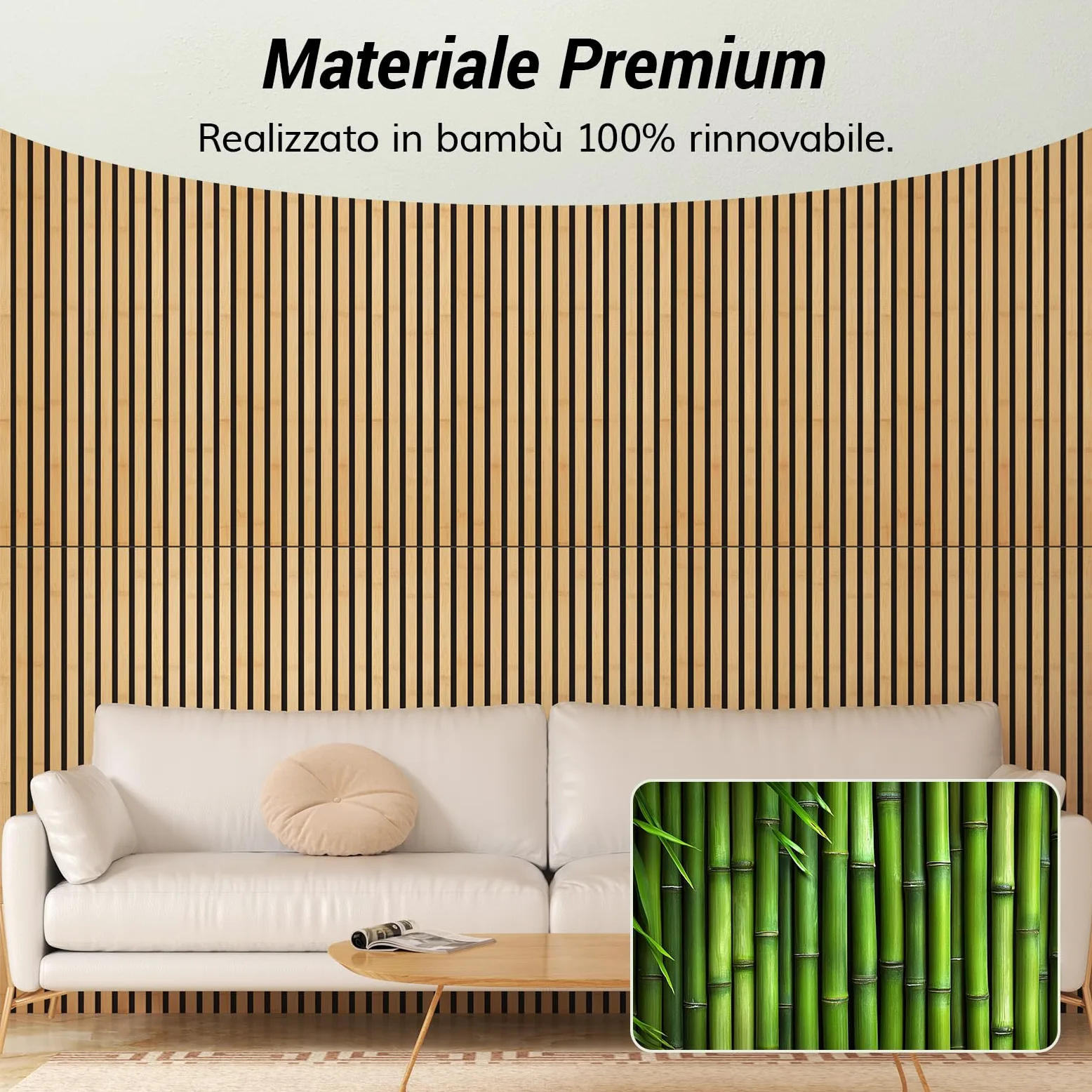 TONOR Set di 4 Pannelli Fonoassorbenti in Bambù Per Pareti, 110 x 52 x 1,7 cm Pannelli Acustici a Doghe Con Adesivo Completo, Pannello Insonorizzante per Parete Tv, Arredamento D'Interni, Casa, Porte