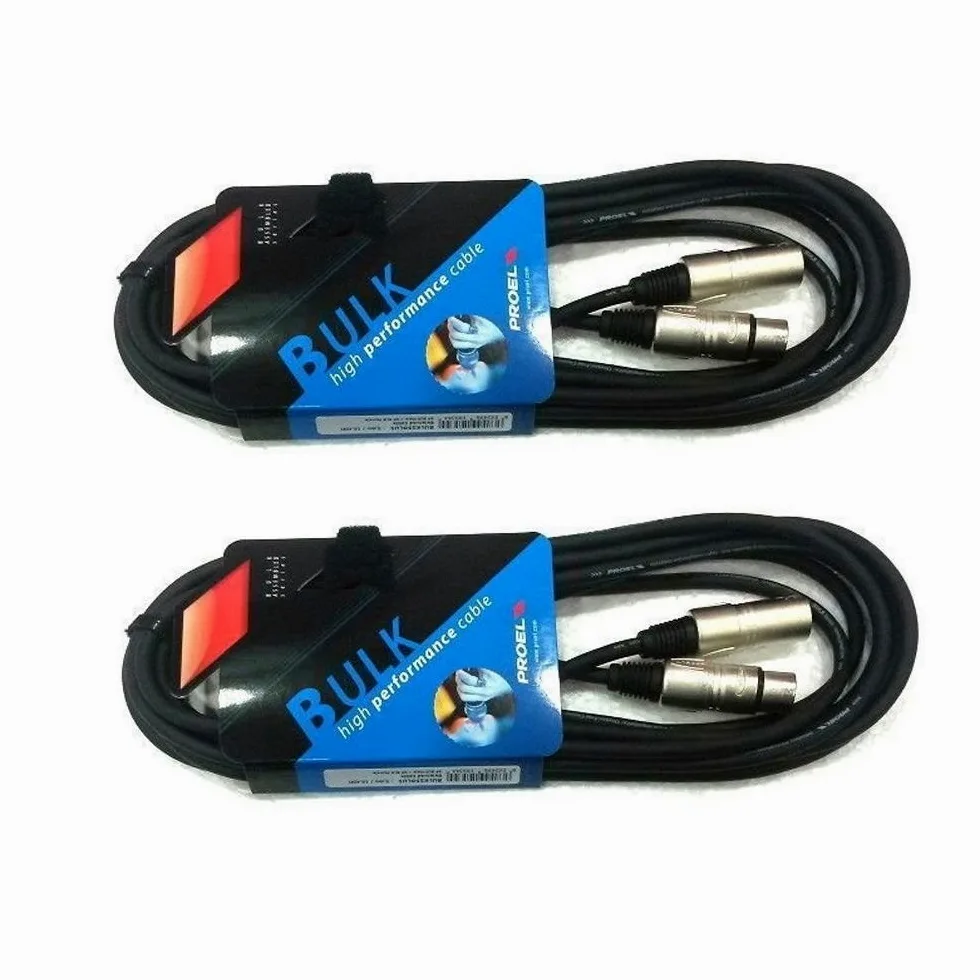 PROEL BULK250LU5 coppia cavi audio professionali bilanciati xlr maschio - xlr femmina, 5 metri, Nero (BULK250LU5-5mt - 2 Unità)