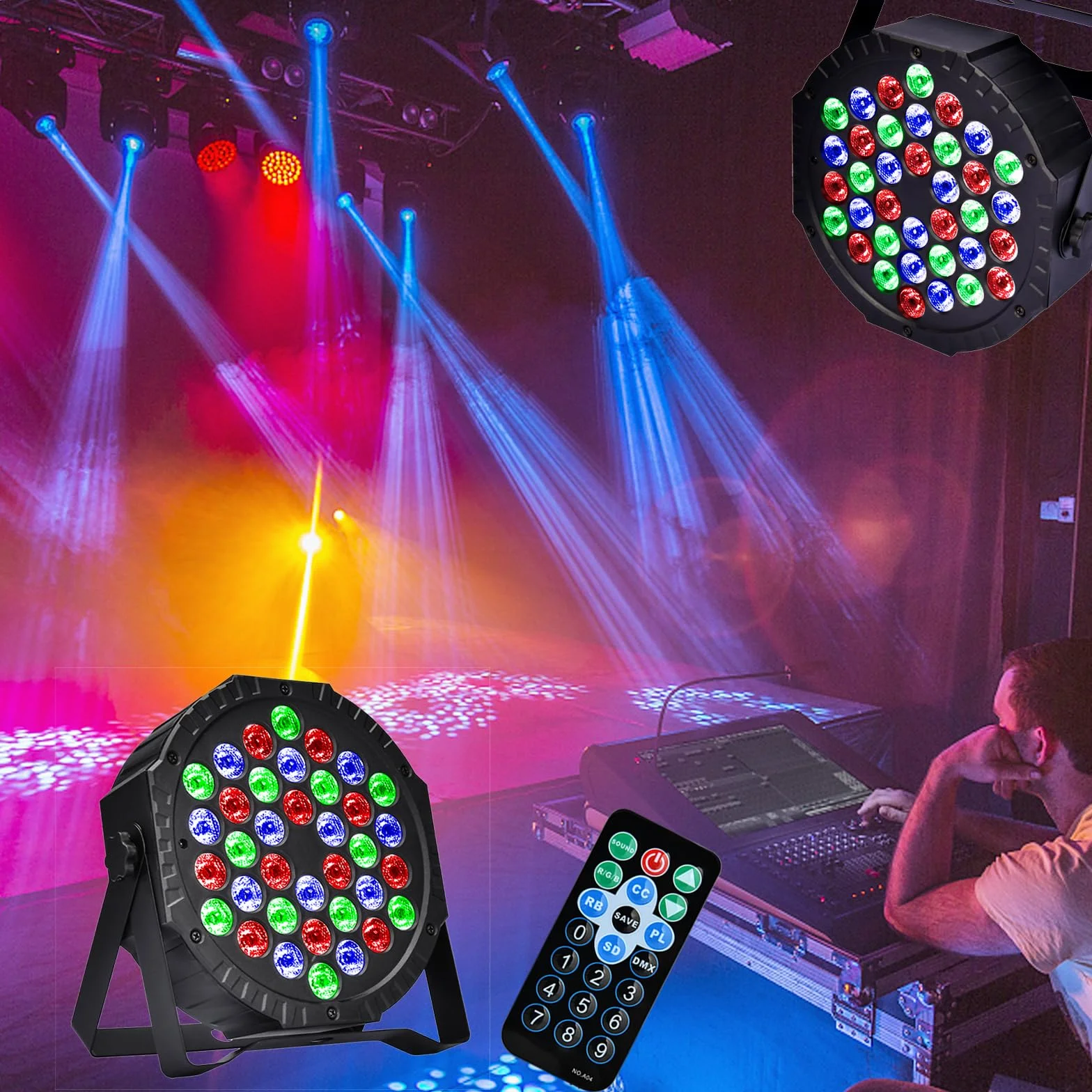 4 PCS Luci da Palco Discoteca 36 LED Par LED Luce da Palcoscenico Luci da DJ Luce Festa 7 Modalità Illuminazione con Telecomando per DJ Bar Party Matrimonio Banda Halloween Natale