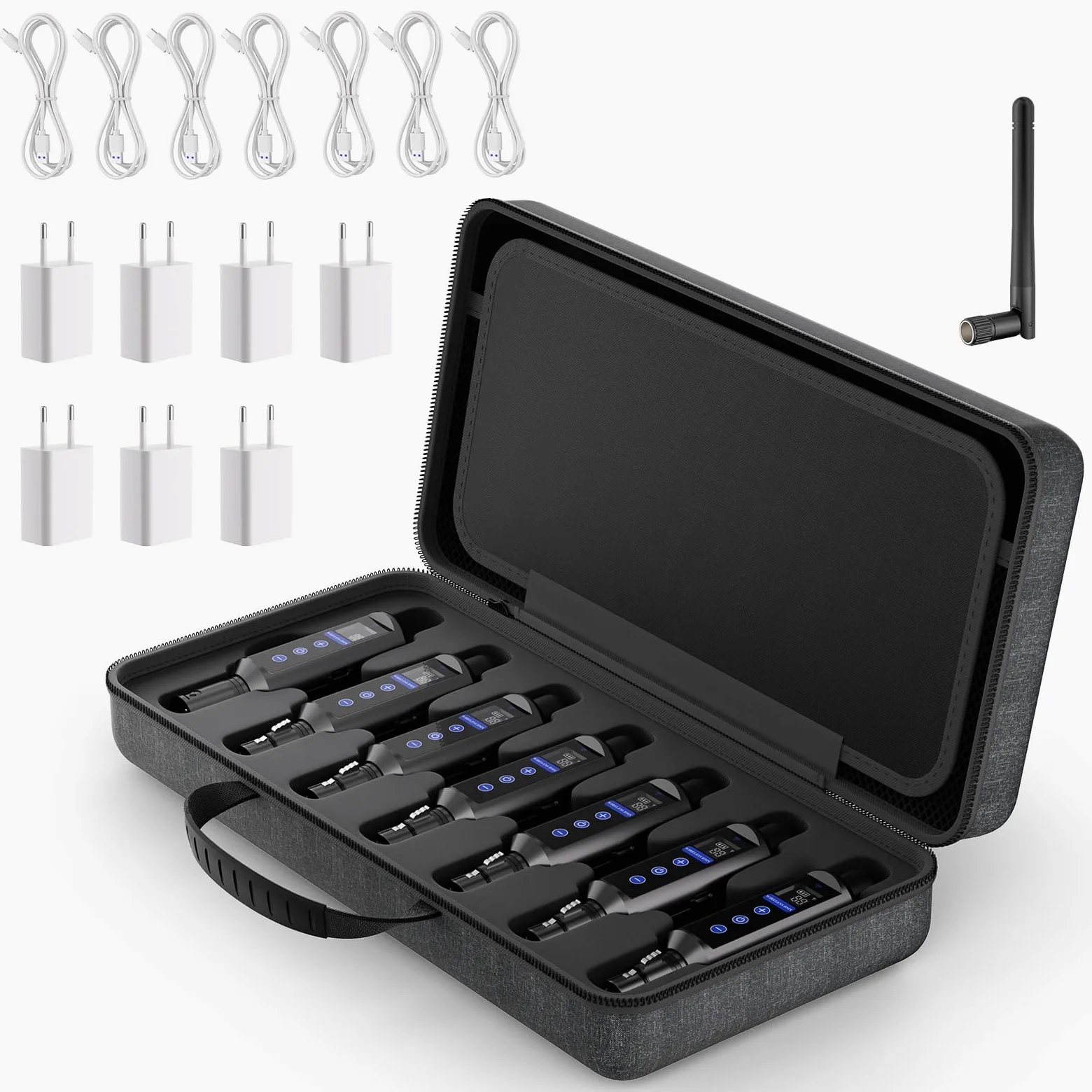 Controller wireless con scatola, trasmettitore wireless/6 ricevitori, ricevitore a batteria con touchscreen, durata della batteria di 20 ore