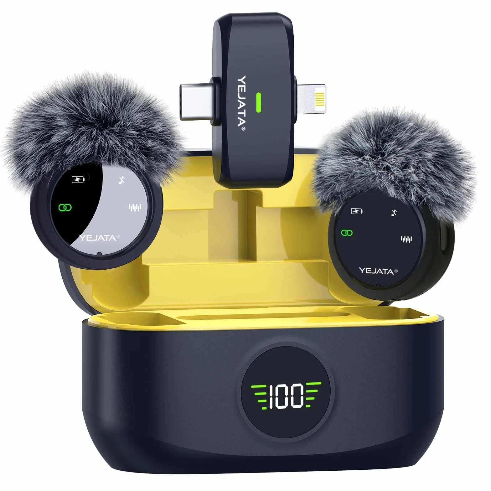 Microfono wireless 2 in 1 per iPhone e Android, mini microfono a riduzione del rumore con custodia di ricarica da 40 ore, clip magnetica per colloqui, 25 metri