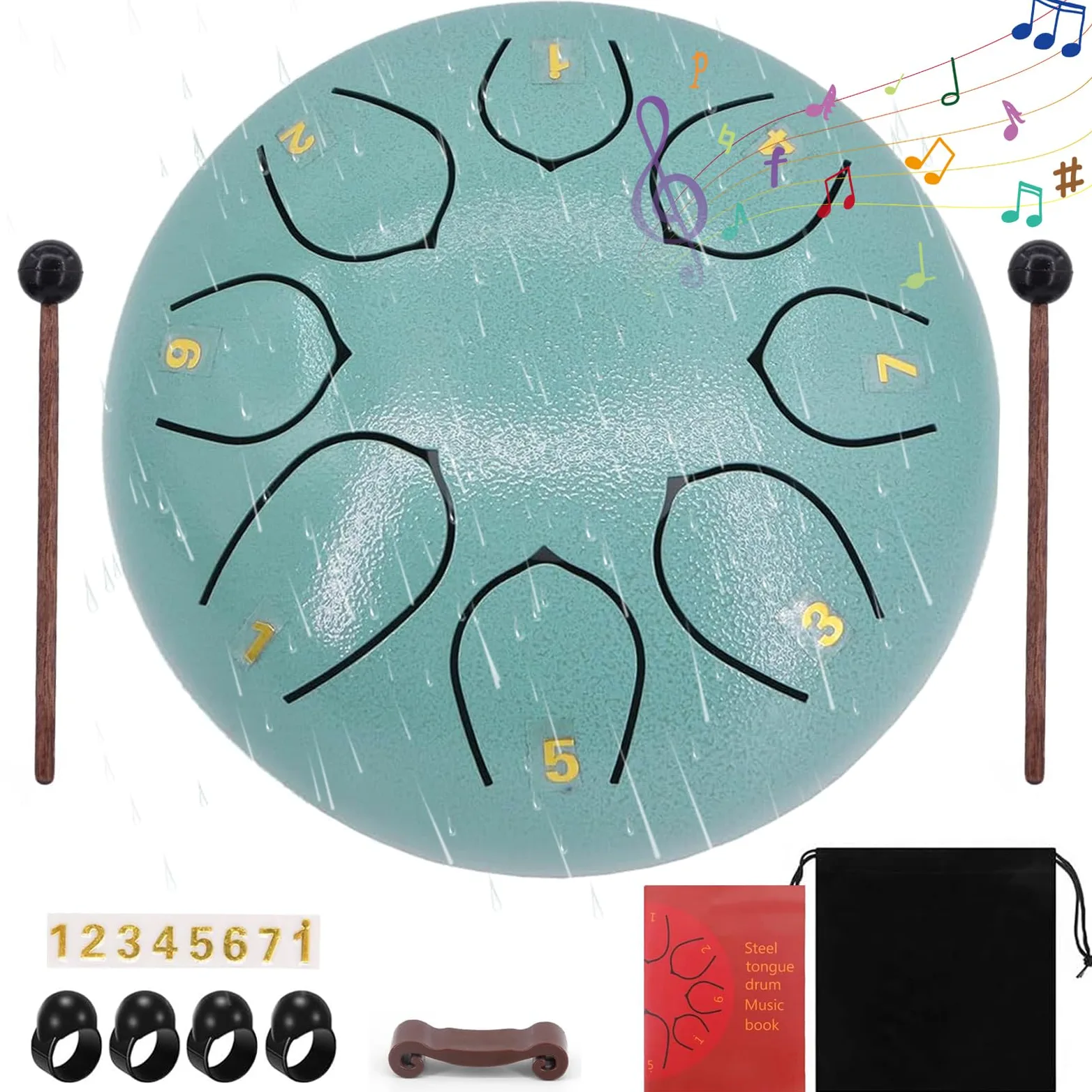 Steel Tongue Rain Drum 6 Pollici 8 Note Tamburo Pioggia Outdoor Handpan Drum Strumento Pioggia Musica Tamburo Per Educazione Musicale Intrattenimento Meditazione Yoga Zen Regali Blu Schiuma