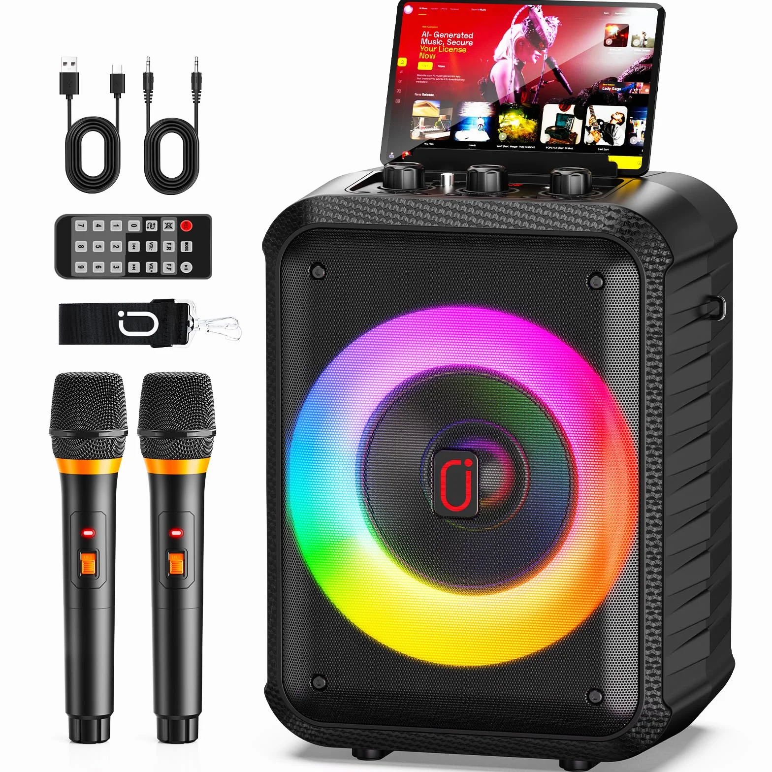 HWWR Canta tu Karaoke 2026, Sistema Karaoke con 2 Microfoni, 120W Cassa Bluetooth 5.3 Portatile con luci LED, Sistema PA, Ideale per Feste in Casa e Come Regalo per Adulti/Bambini