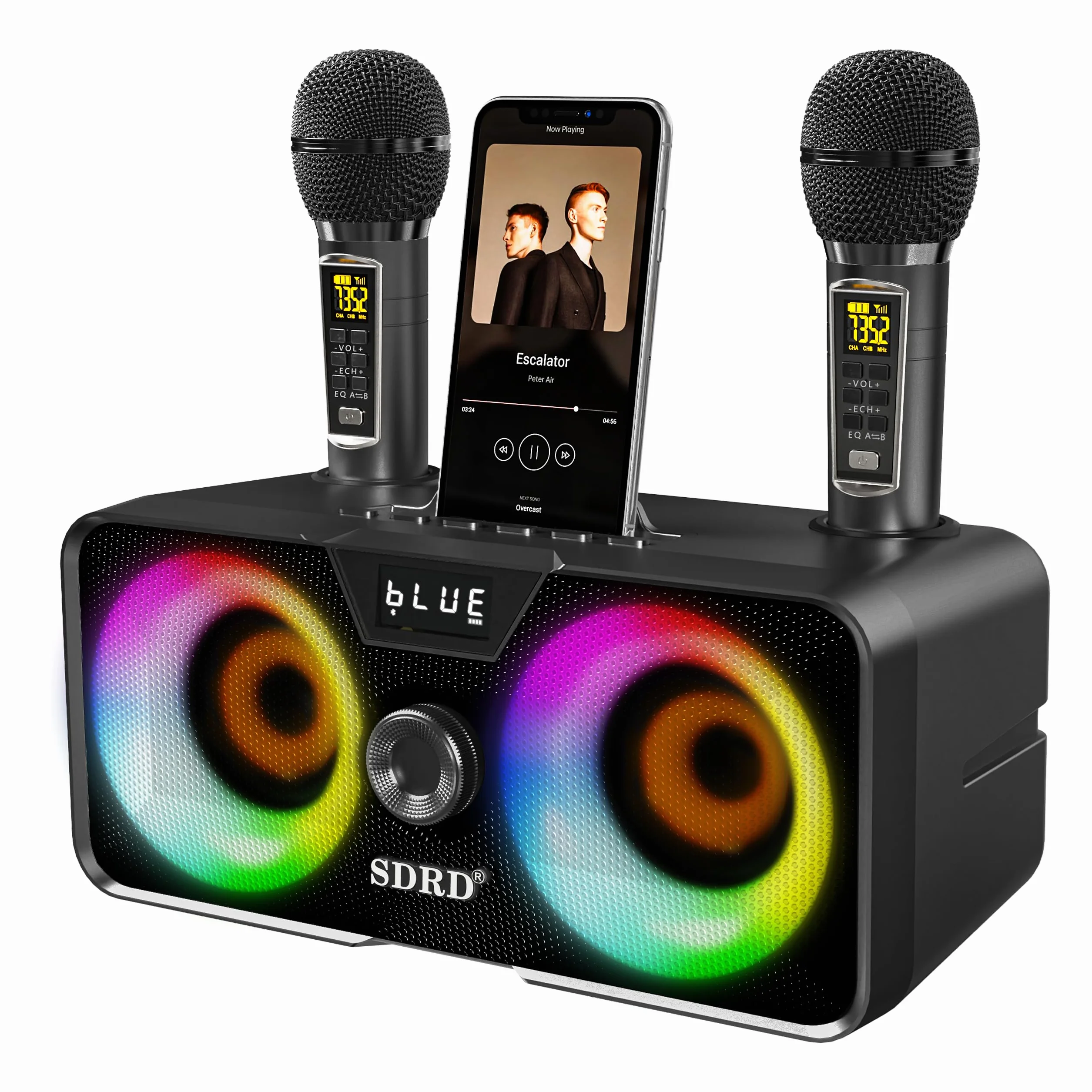 Casse Karaoke Portatile, Tutto-in-Uno Karaoke Professionale Completo con Cassa Bluetooth da 20W, 2 Microfoni Karaoke Wireless e Slot per Microfono Ricaricabile, Ideale per Karaoke Domestico