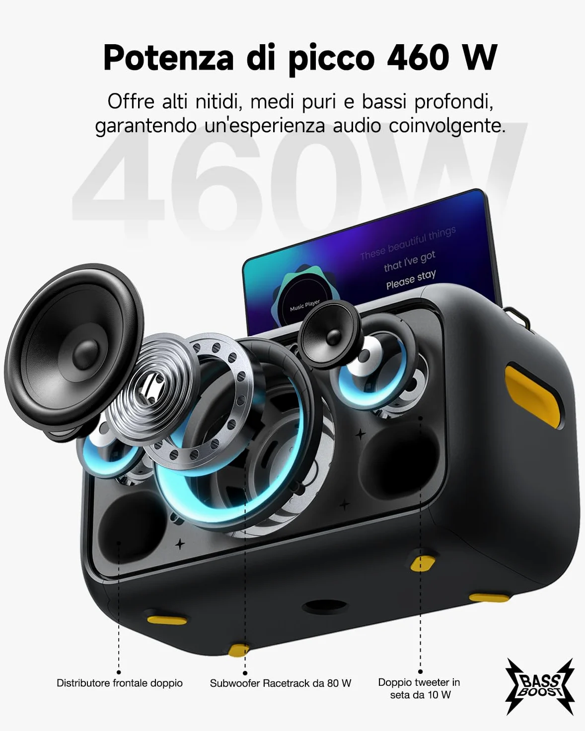 Ikarao Break X1 Macchina Karaoke con Schermo Touch 13,3", Altoparlante Bluetooth 800W, 2 Microfoni Wireless e Luci LED – Perfetta per Feste, Serate in Famiglia ed Eventi con Design Moderno