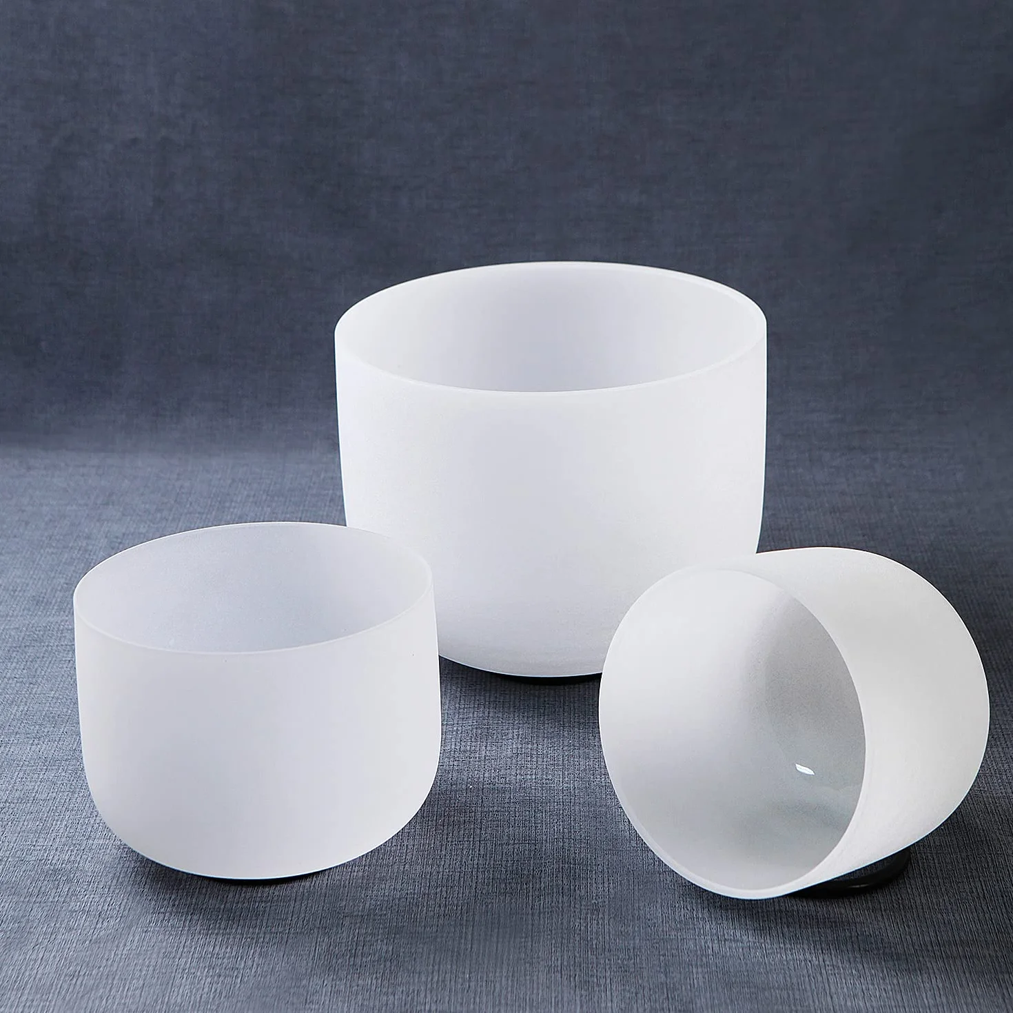 Hye-eun Set di 3 campane tibetane in cristallo di quarzo smerigliato per la guarigione del suono, 15,2 cm, note si, note mi e note do da 25,4 cm, con borsa per il trasporto