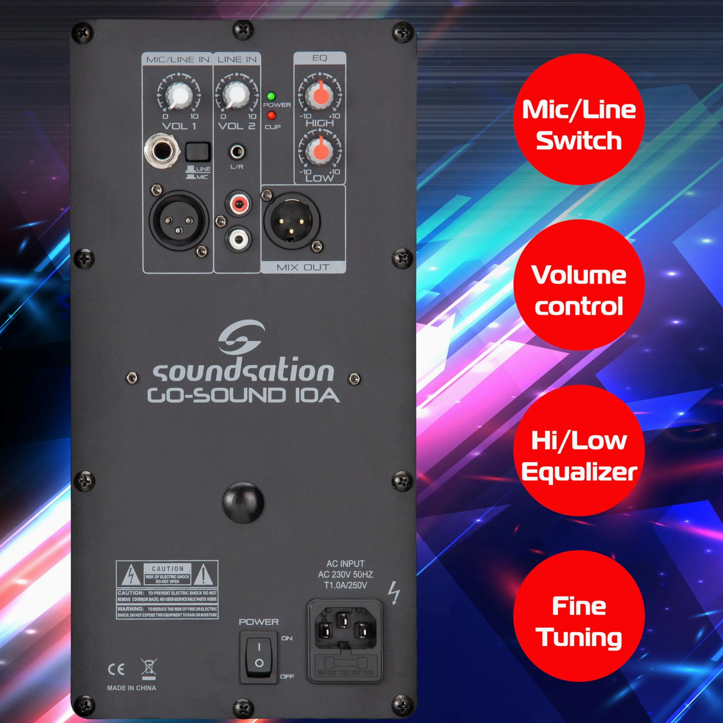SOUNDSATION GO-SOUND 10A 480W 10" altoparlante attivo in polipropilene a 2 vie, amplificatore classe AB, ingressi Mic/Line, ideale per feste, presentazioni e musica dal vivo