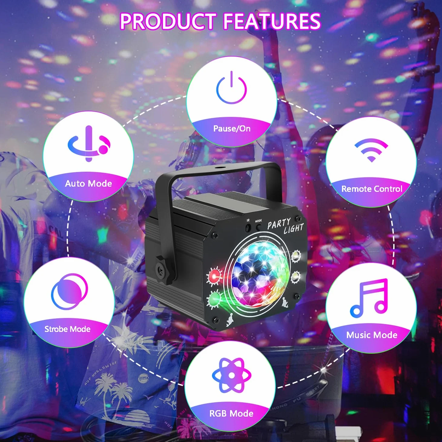 Luci Discoteca con Telecomando, Luci da Discoteca Acustiche Stroboscopiche a LED, Luci da Festa con cavo USB da 2M per Feste di Compleanno, Halloween, Natale