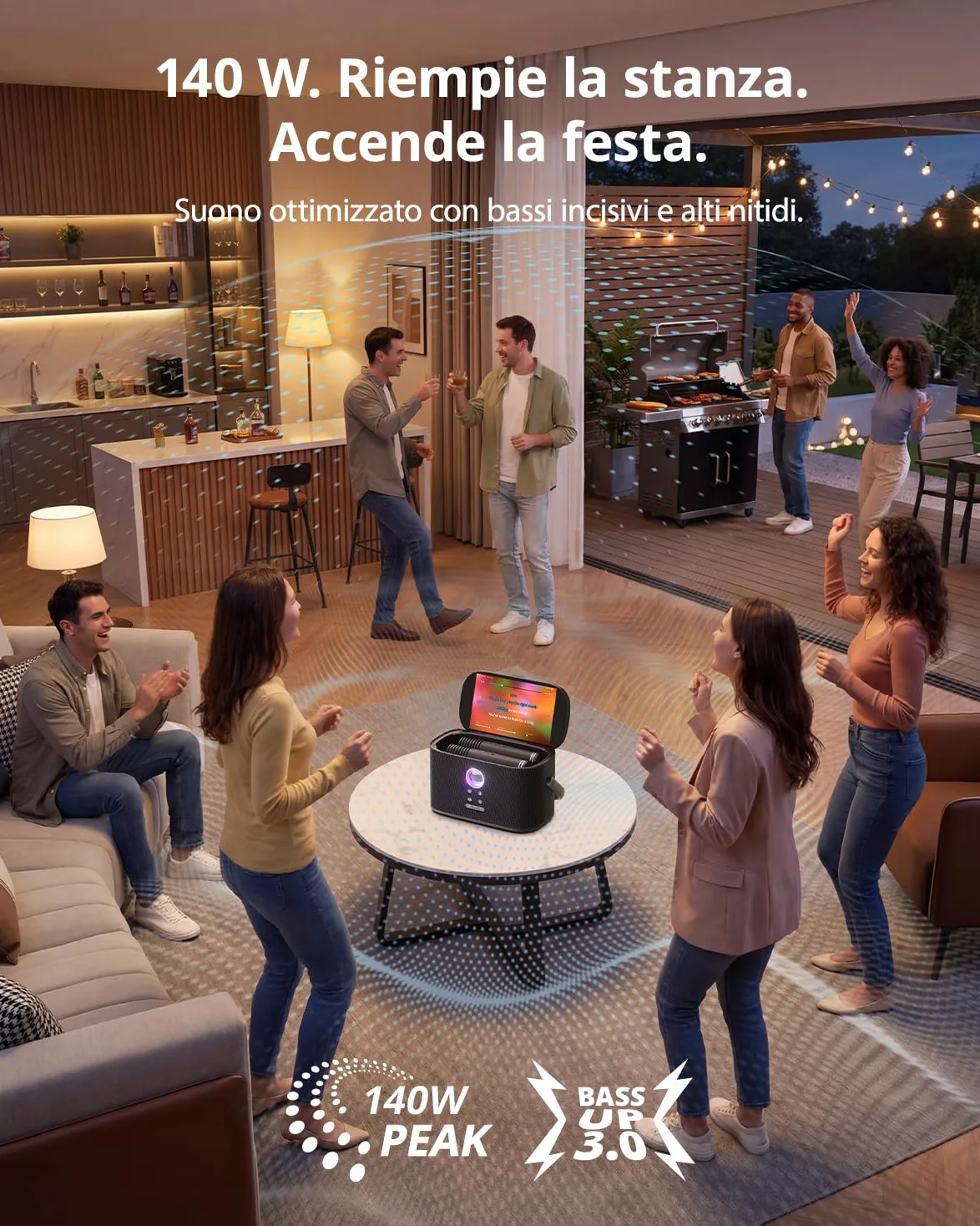 Karaoke con Microfono Portatile, Professionale Completo Per TV, Potenza 140W, Bluetooth, App Karafun, LED luci,Ideale per Feste, HDMI per i Testi (Shell S2)