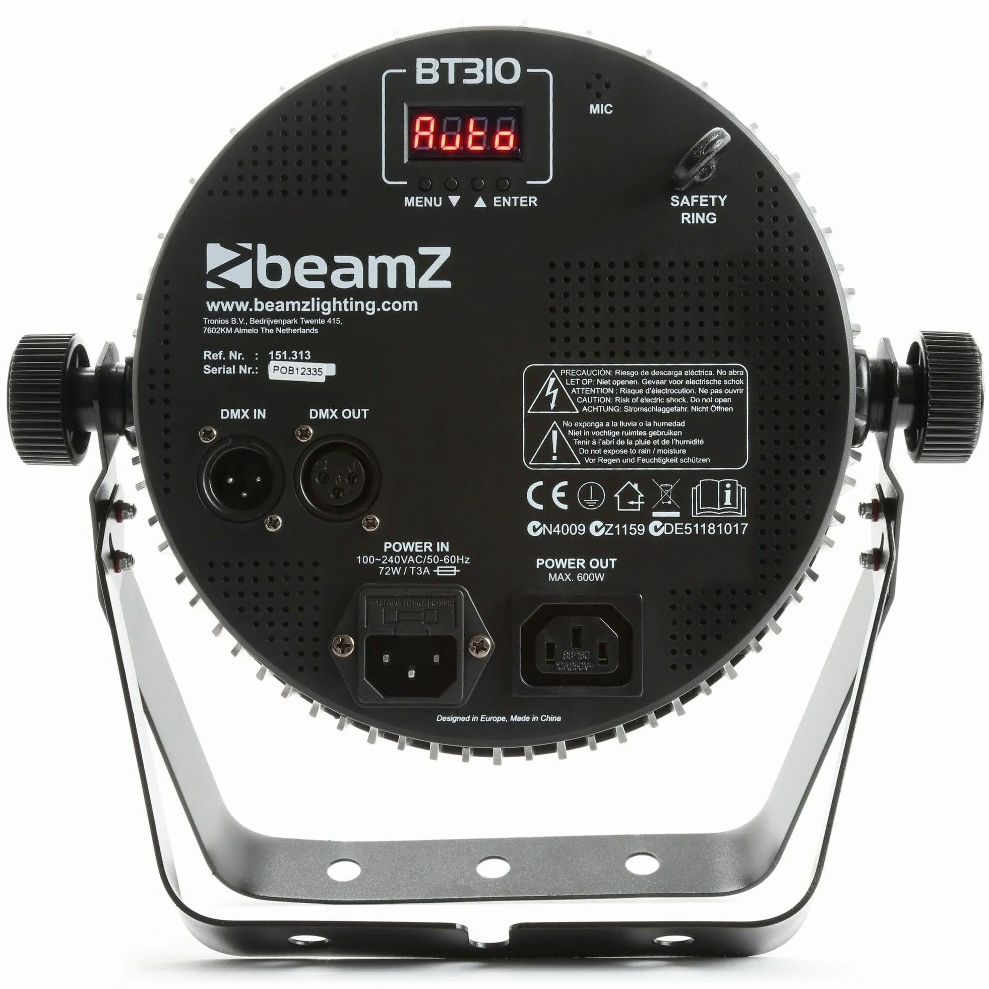 beamZ BT310 FlatPAR Effetto Luce 4-in-1 LED Disco Discoteca (12 x 8 Watt, RGBAW-UV, 4 o 8 canali DMX e stand-alone, Telecomando-IR, sensibilità regolabile, velocità impostabile)