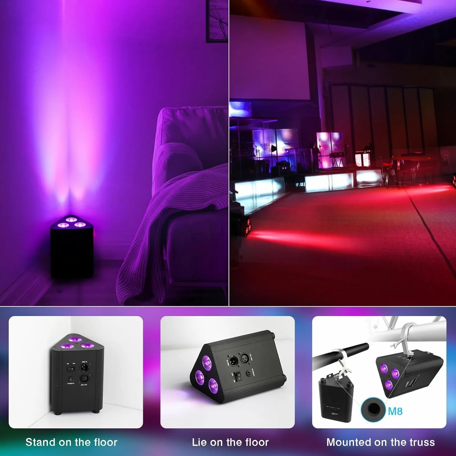senza fili RGBW 3 LED par Faro con telecomando, 4400 mA ricaricabile Batteria-dmx-LED luce festa Uplight con indicatore di potenza DJ luce palcoscenico per KTV discoteca matrimonio Natale