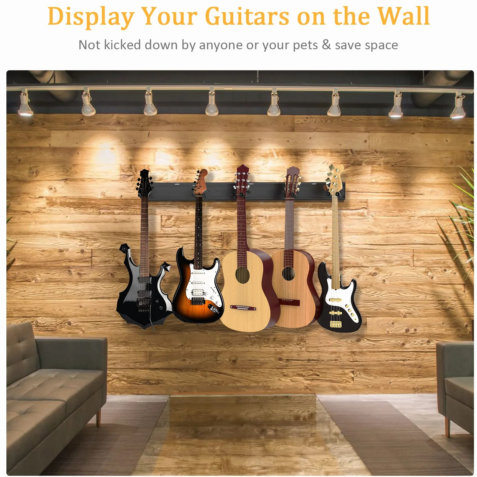 LEKATO 5 ganci da parete per chitarre acustiche elettriche e bassi, 5 ganci per chitarra in alluminio Slatwall sistema di guida per chitarra Rackin cuciture Design per montaggio a parete per chitarra