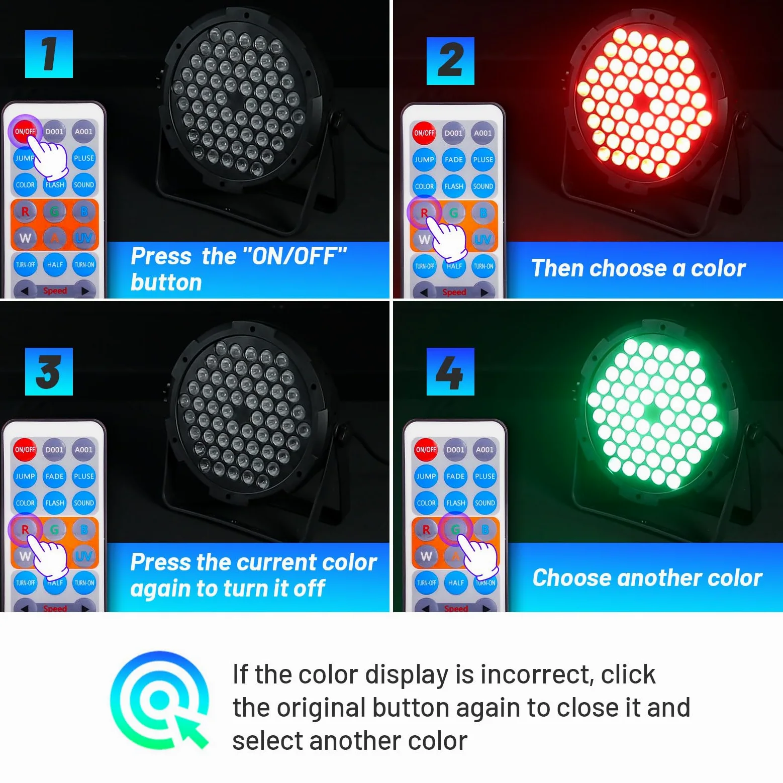 90W Par LED Luce, Czgor 60 LED Par RGB 3 in 1 Luci da Palco Avec Telecomando con 1M Cavo DMX, DMX512 7CH Discoteca Illuminazione Palco per Feste Bar DJ Discoteca Matrimonio, 2 Pezzi