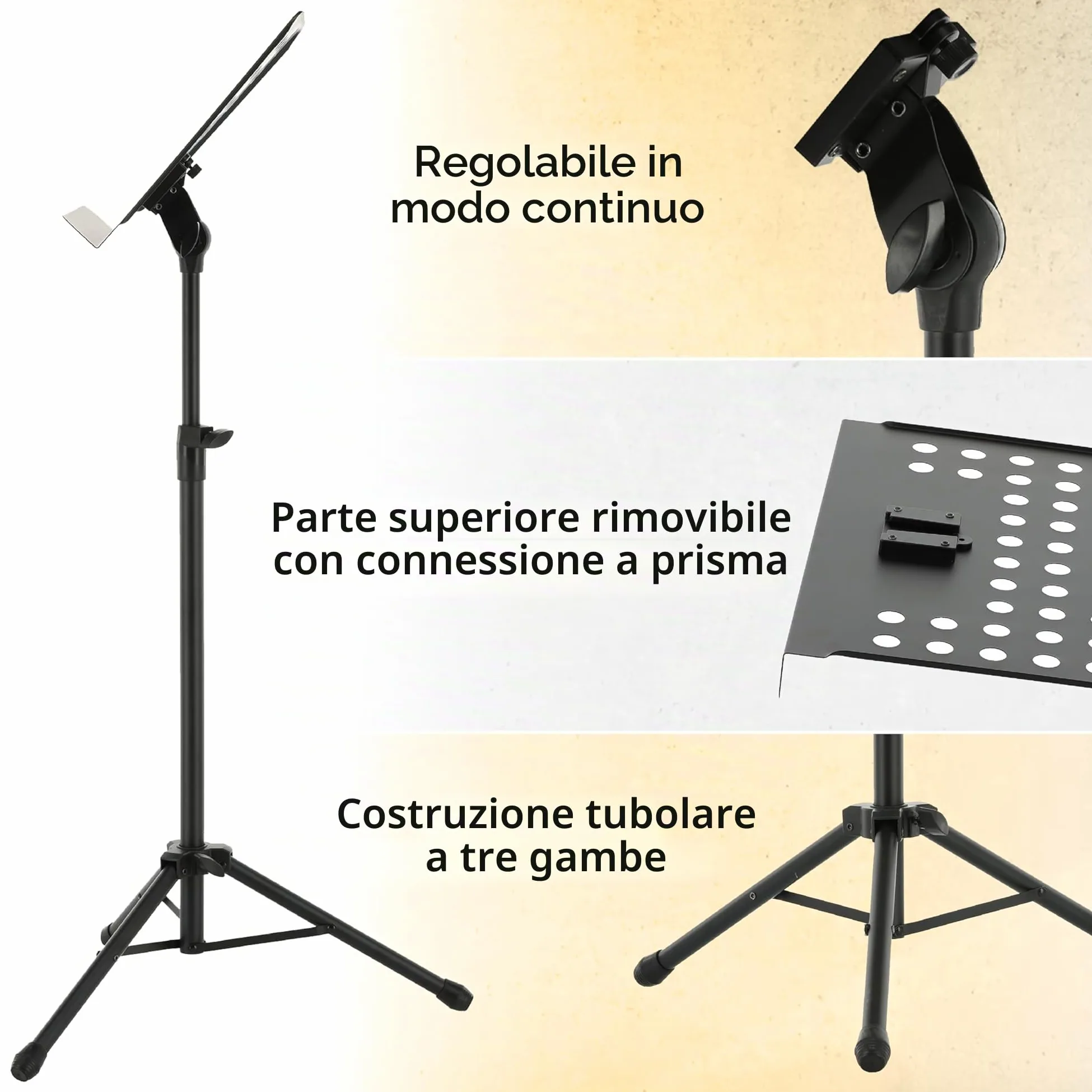 GEWA leggio per orchestra - Metallo - pieghevole - Piastra perforata e rimovibile - ABS e connessione a prisma - Altezza 67-120 cm - Peso 3,8 kg - nero