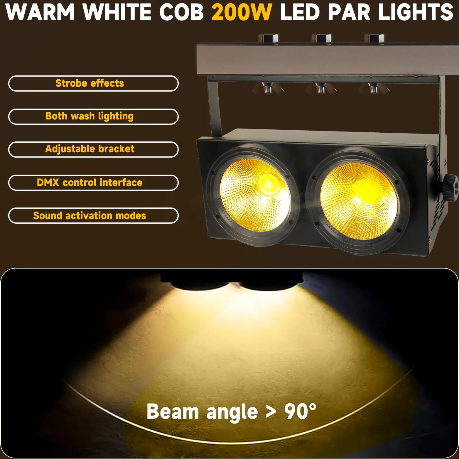 WECAN 200 W LED cieco PAR, luce LED a 2 occhi, luce bianca calda, controllo DMX, stroboscopio COB attivato dal rumore per teatro, chiesa e eventi DJ (confezione da 2)