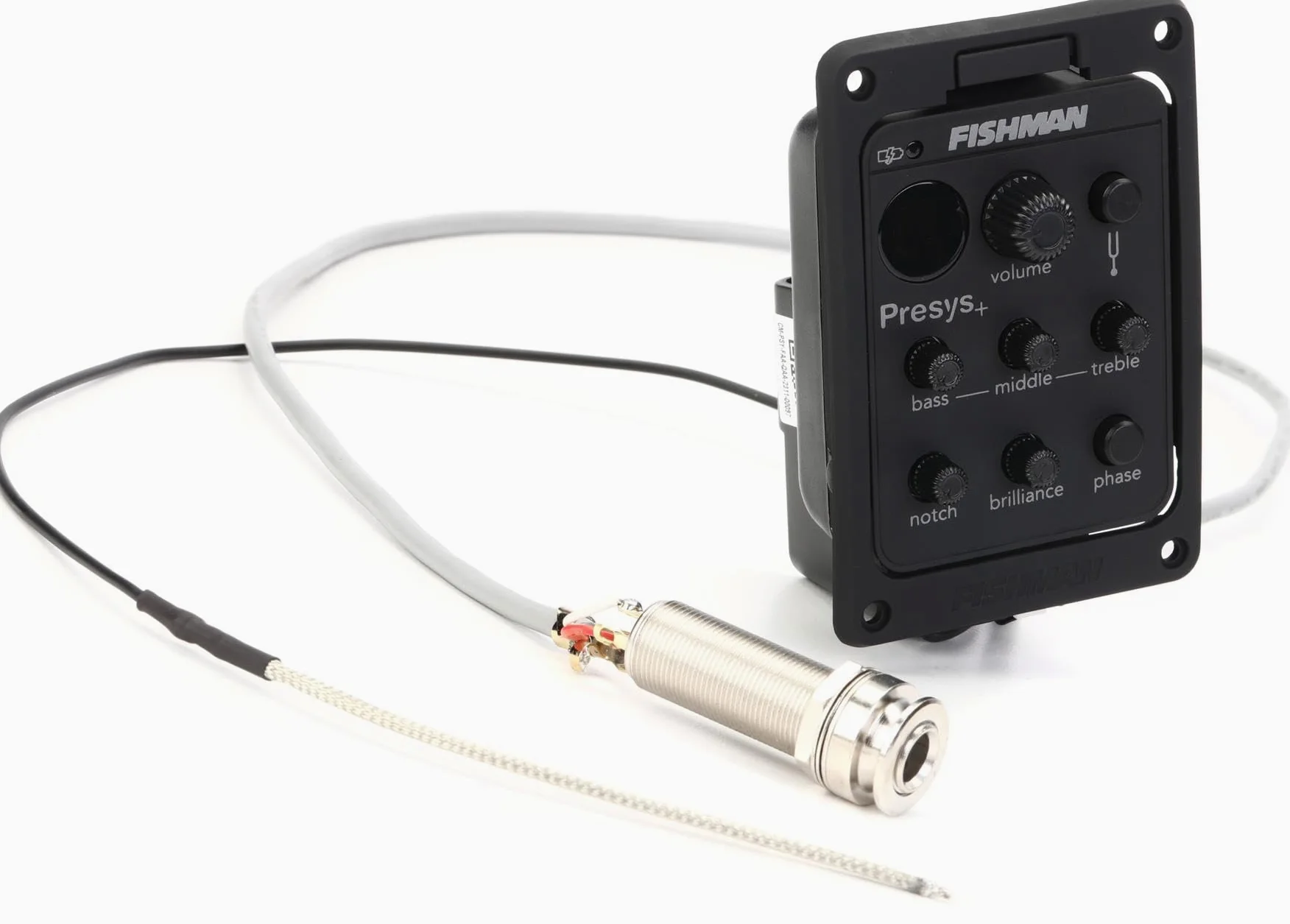 FISHMAN - PRESYS+ ONBOARD PREAMP (PRO-PSY-201) Preamplificaore Integrato, Accordatore integrato con display LED, Dimensioni: 2,2" L x 3,2" A (55,9 mm) x (81,3 mm) - cornice esterna