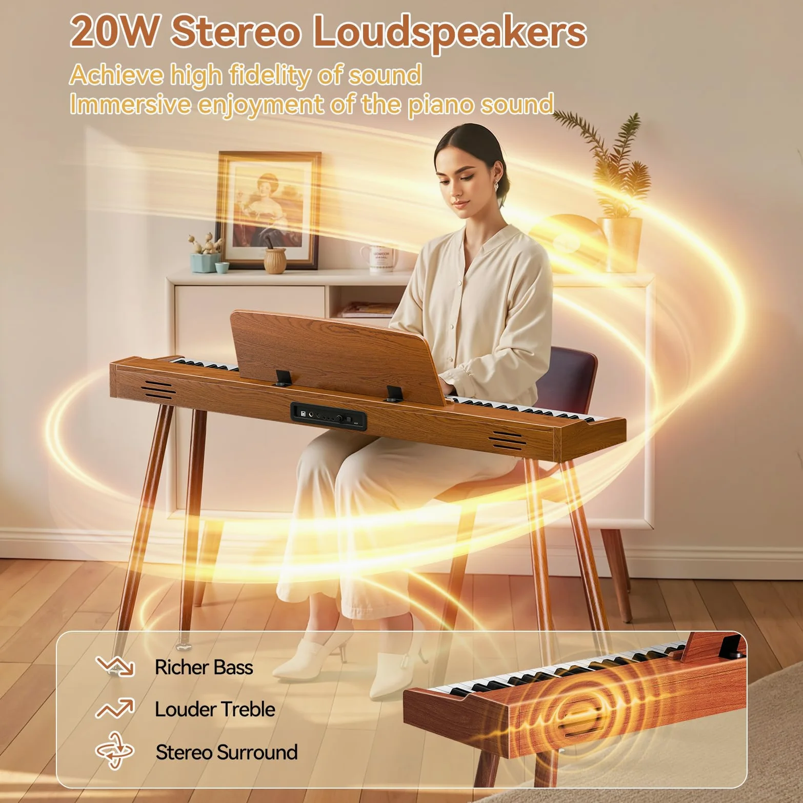 TERENCE P10 Pianoforte Digitale 88 Tasti per Principianti, Studenti & Intrattenimento Domestico | Sistema a 3 Pedali, Altoparlanti Stereo 20W, Doppia Uscita Cuffie