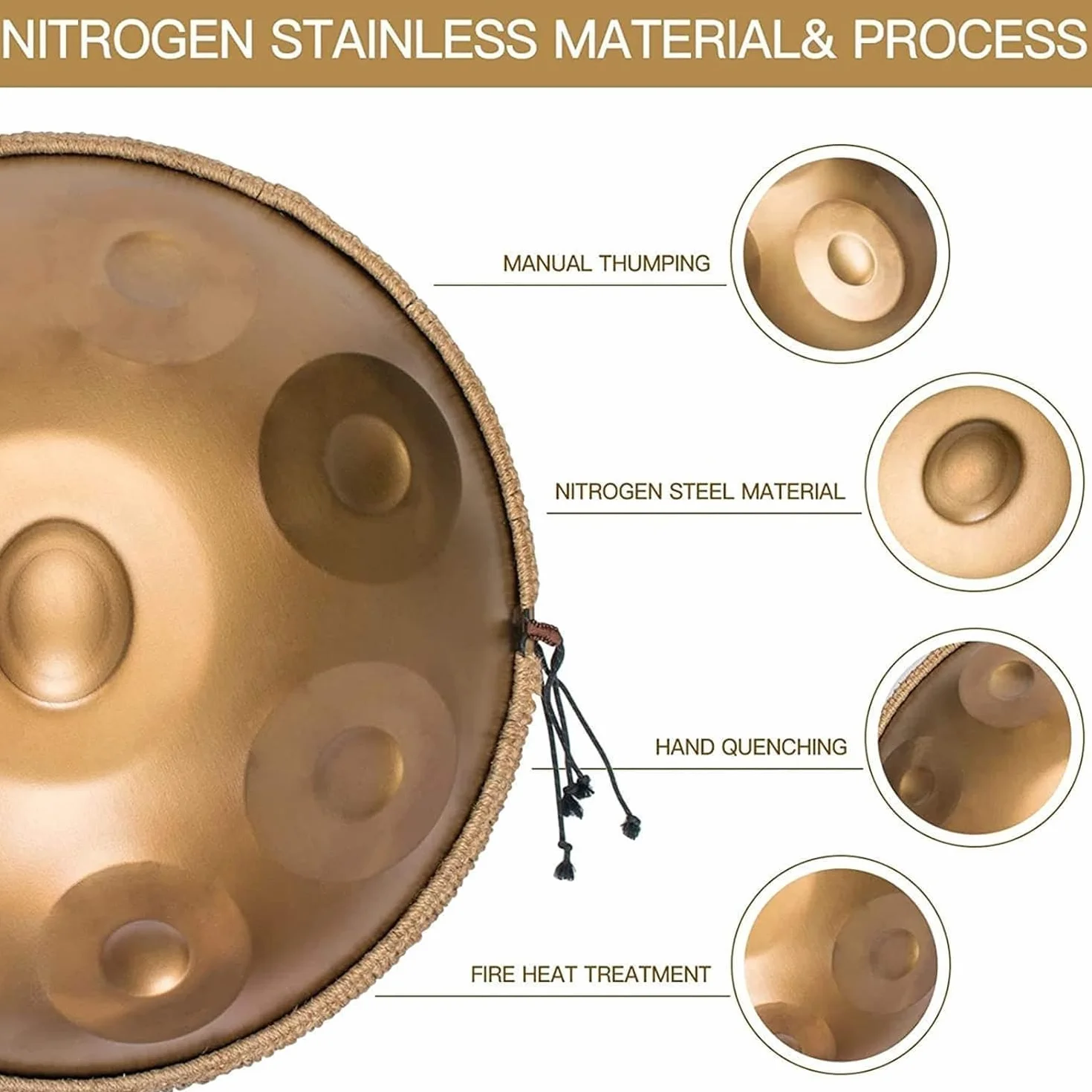 onlyfly Handpan Handpan Drum 9 Note 432Hz Re Minore 22" con Set Regalo in Bronzo