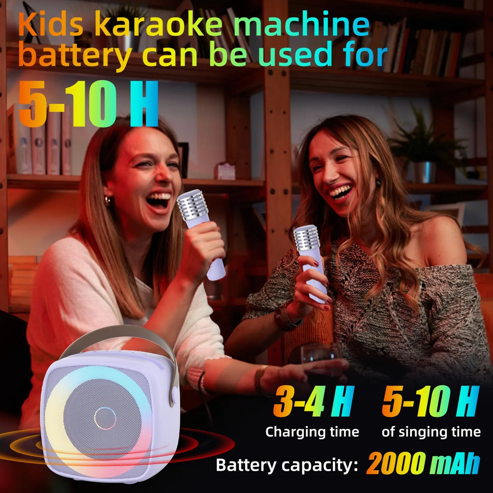 Karaoke per Bambini con 2 Microfono, Regalo Bambina 3-12 Anni Microfono Bluetooth Per Ragazzi e Ragazze, Portabile Macchina Karaoke con Design Supporto per Telefono, sistema PA per feste a casa(Viola)