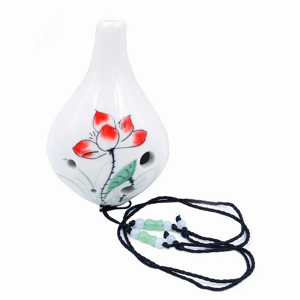 Alnicov Dipinto a mano "Lotus" 6 fori Ocarina, bottiglia di vino stile Alto C Ocarina, perfetto per principianti