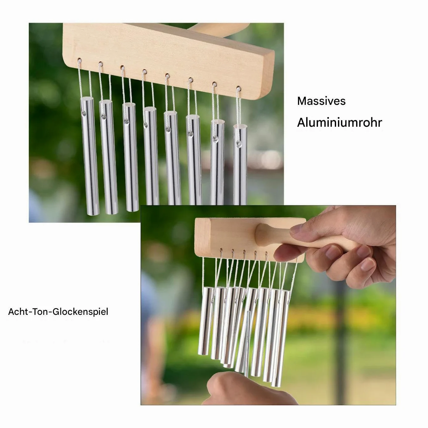 Chimes Percussion - Campana a mano in legno con 8 toni, strumento musicale con tubi in alluminio e bastone per scuola, yoga, giardino, soggiorno, casa, uomo e donna
