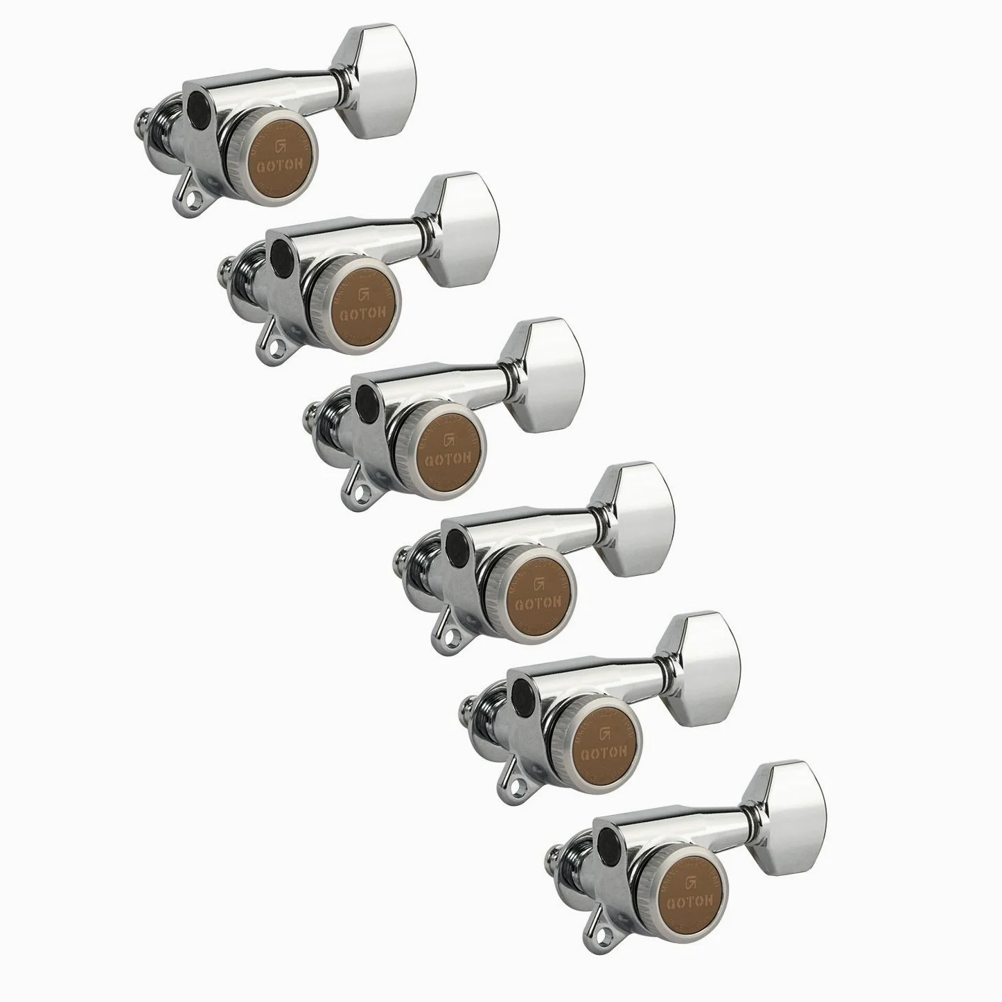 Gotoh Magnum Lock-Trad - Accordatori per chitarra, 6 in linea, cromati