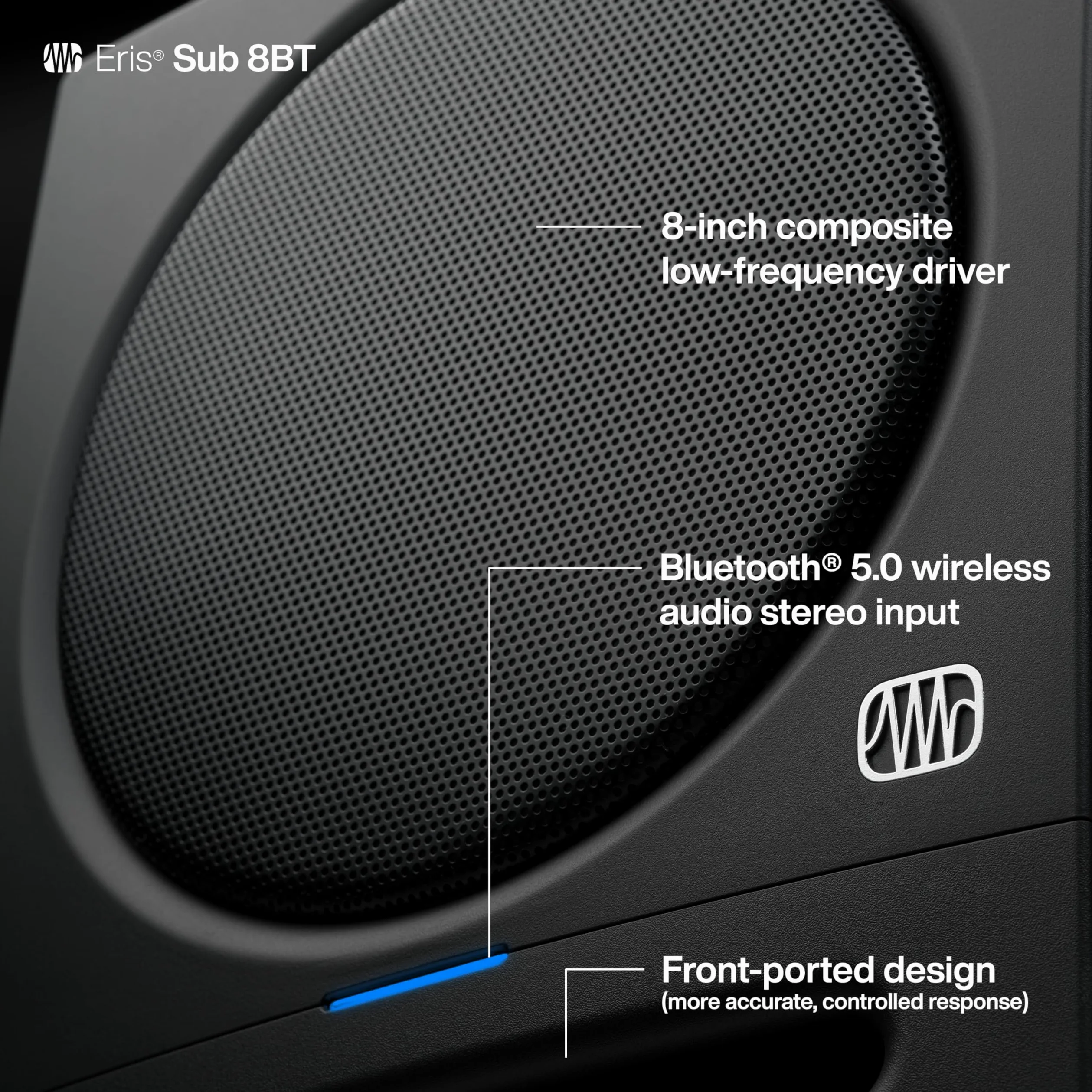 PreSonus Eris Sub 8BT — 8" Inch Powered Subwoofer, Powered Sub, Active Subwoofer, Wireless, Bluetooth, Home Audio, Bass Speaker, Home Theater, Music Production, Gaming