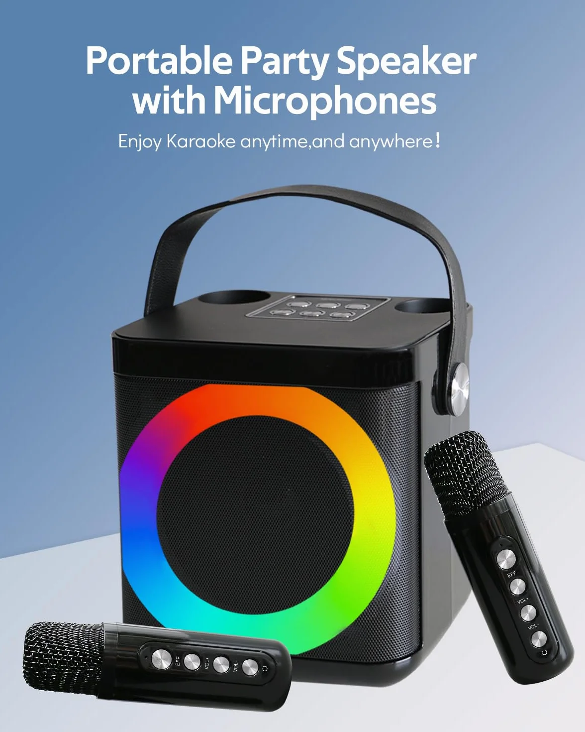 Macchina per karaoke, impianto karaoke con 2 microfoni, scatola per karaoke, con microfono, set per karaoke con LED per bambini e adulti, perfetto per feste, compleanni e riunioni di famiglia