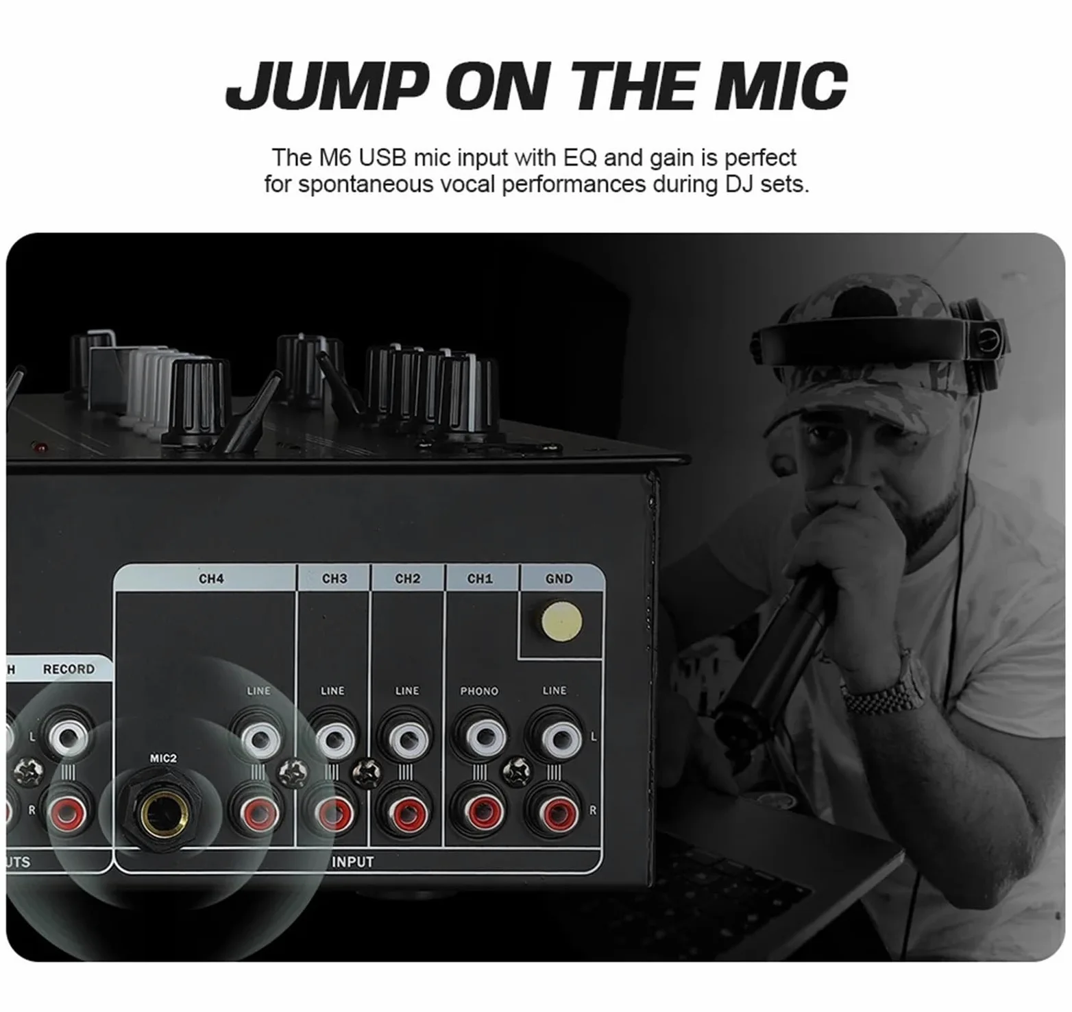 DJ Controller, Mixer DJ USB a 4 canali con interfaccia integrata, equalizzatore a 3 bande, ingresso fono e crossfader sostituibile for DJ Stage