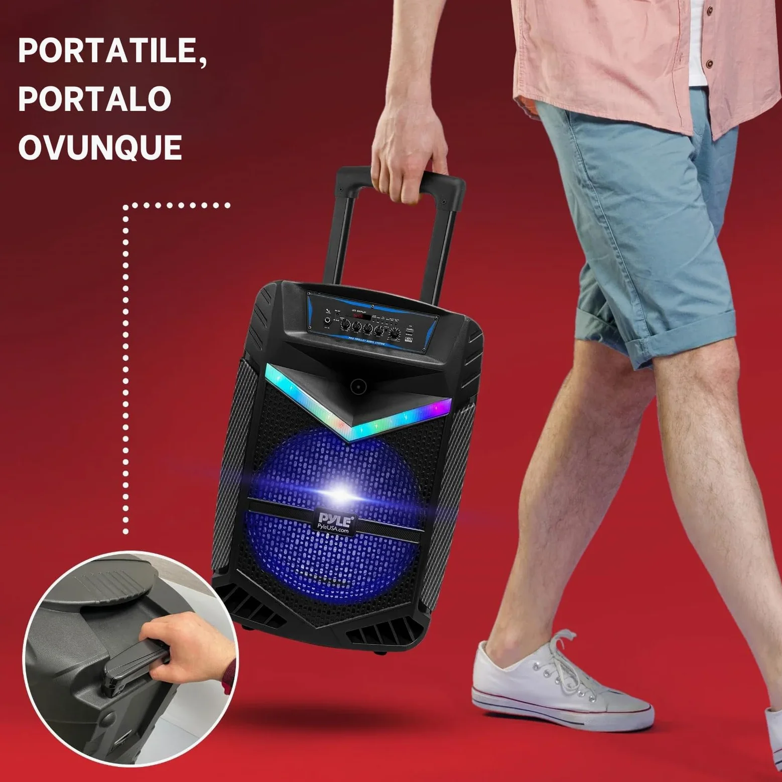 Pyle Speaker Bluetooth Portatile da 1200 Watt con Subwoofer da 38,1 cm e Tweeter da 2,54 cm, Funzione di Registrazione, Ingresso Microfono, Luci da Festa, USB/SD, Radio