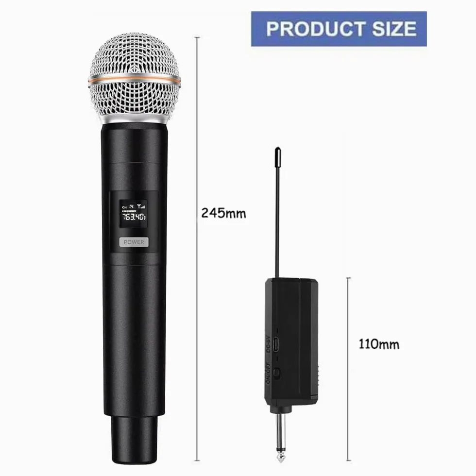 2Pcs Microfono Senza Fili Professionale UHF Sistema Wireless Microfonico per Amplificatore, Sistema PA, Karaoke, Meeting, Feste, Chiesa, Matrimonio