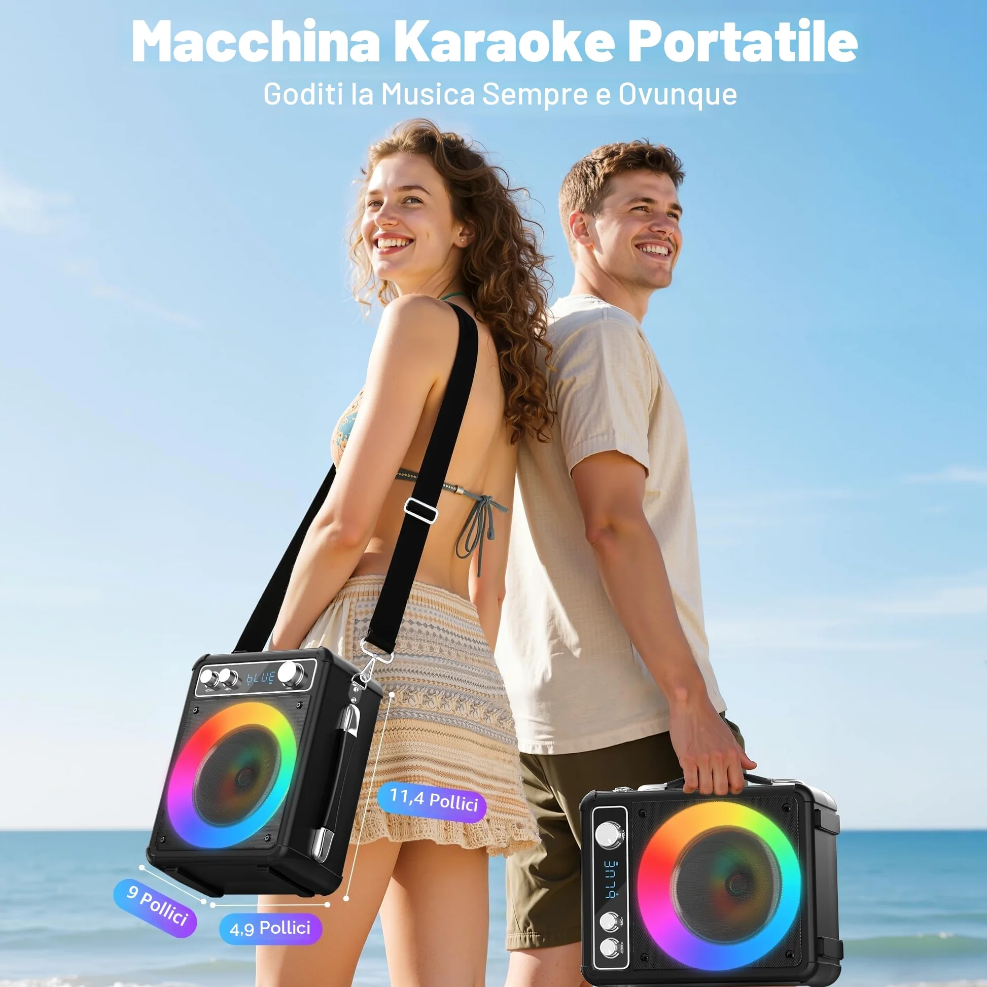 Ankuka Karaoke con Microfono, Altoparlante Bluetooth Portatile con 2 Microfoni Wireless, Macchina Karaoke con Potenza Audio 15W, Supporta TWS/Rec/FM/AUX/USB/TF per Feste a Casa