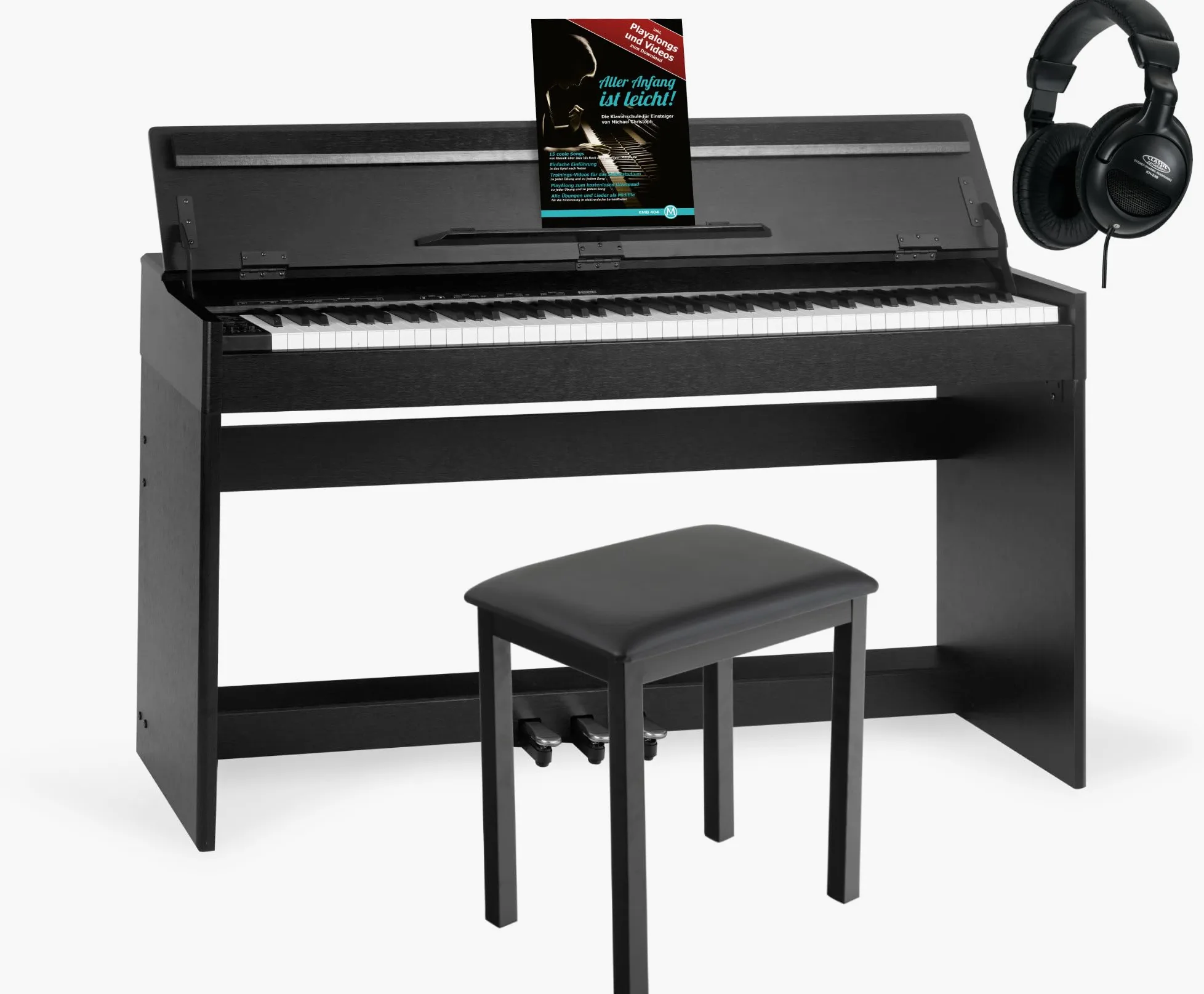 McGrey DP-18 SM Pianoforte Digitale Nero Opaco - 88 Tasti Tastiera con azione a martello - Pianola musicale con USB, 128 suoni, 128 polifonie, 3 pedali - Piano digitale Set con Panca e Cuffie