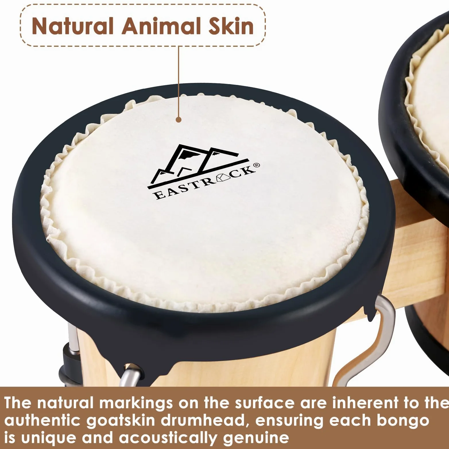 EASTROCK Bongo Drum 4" e 5" Set Per di tamburi per adulti,principianti,per professionisti, strumenti a percussione in legno e metallo con chiave sintonizzabile