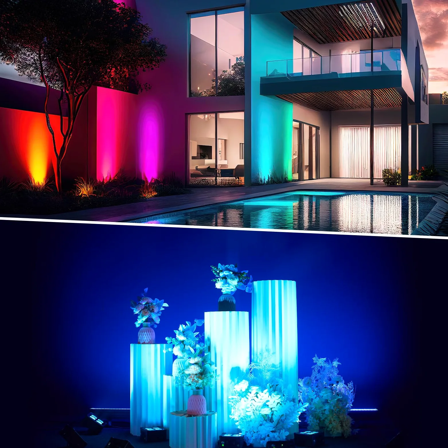 LED Par impermeabile Akku, 40 W RGBWA+UV luce da palcoscenico senza fili ricaricabile con controllo remoto/App/DMX512 per esterni, uplight per matrimoni, concerti, decorazione della casa