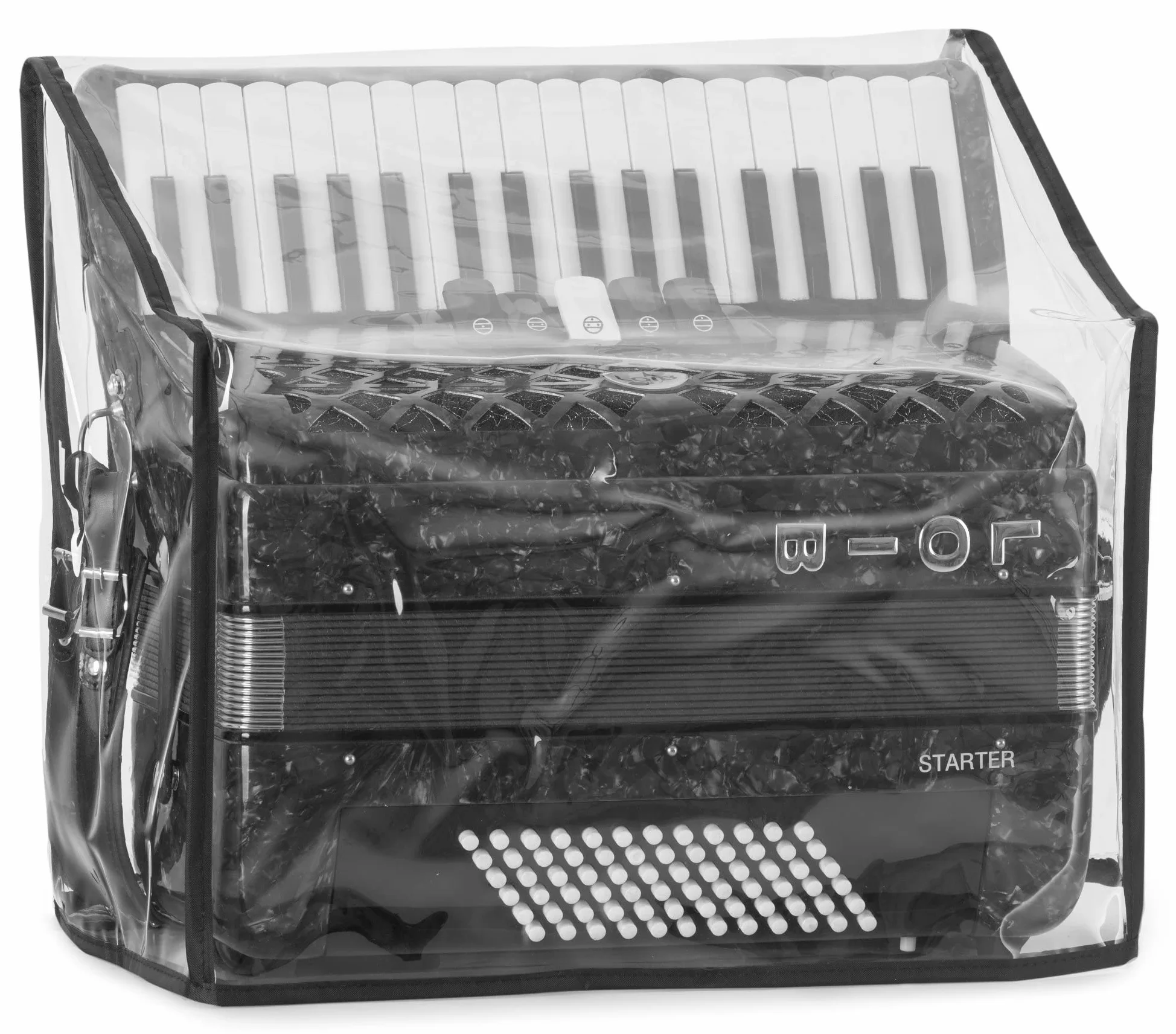 Alpenklang Copertura Fisarmonica a 72 Bassi - Custodia Protettiva per Fisarmonica - Adatta a Fisarmoniche con 72 Bassi - Dimensioni (LxPxA): ca. 43 x 25 x 40 cm - in PVC - Trasparente