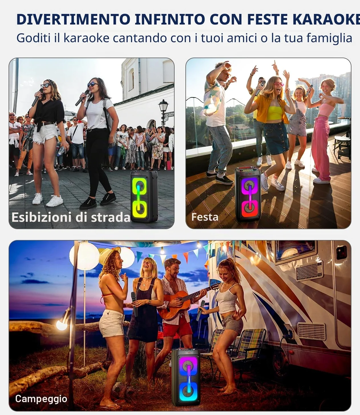 Macchina per Karaoke per, altoparlante Bluetooth Portatile con 2 Microfoni Wireless Sistema PA con luci da discoteca, ideale per grandi feste all'aperto, con supporto USB/TF/REC/AUX