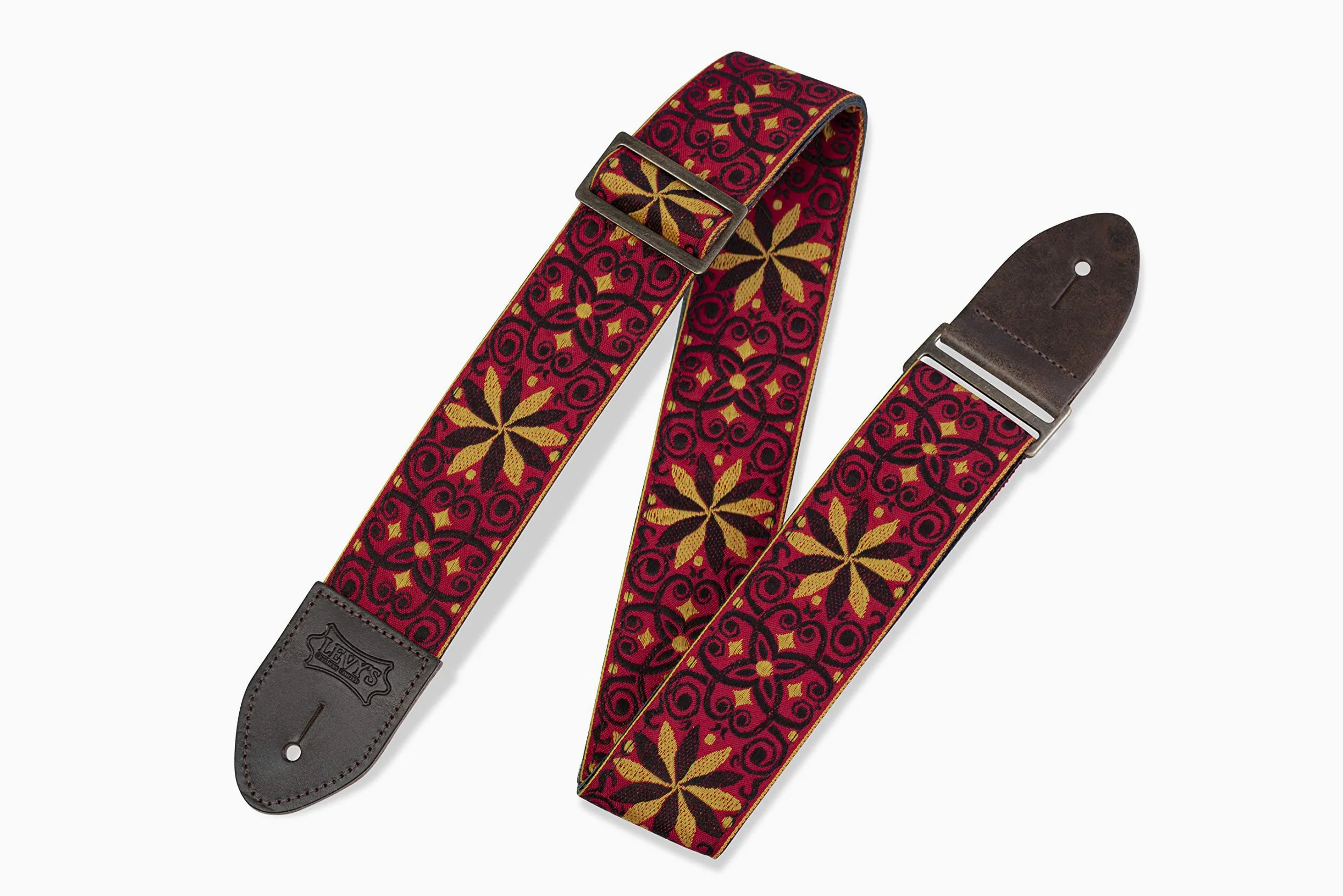 Levy's, M8HTV-21 Tracolla in jacquard 2, Terminali in Pelle e Fibbie in Ottone, Larghezza 2" (5.08 cm), Lunghezza Regolabile fino a 56" (142.24 cm)